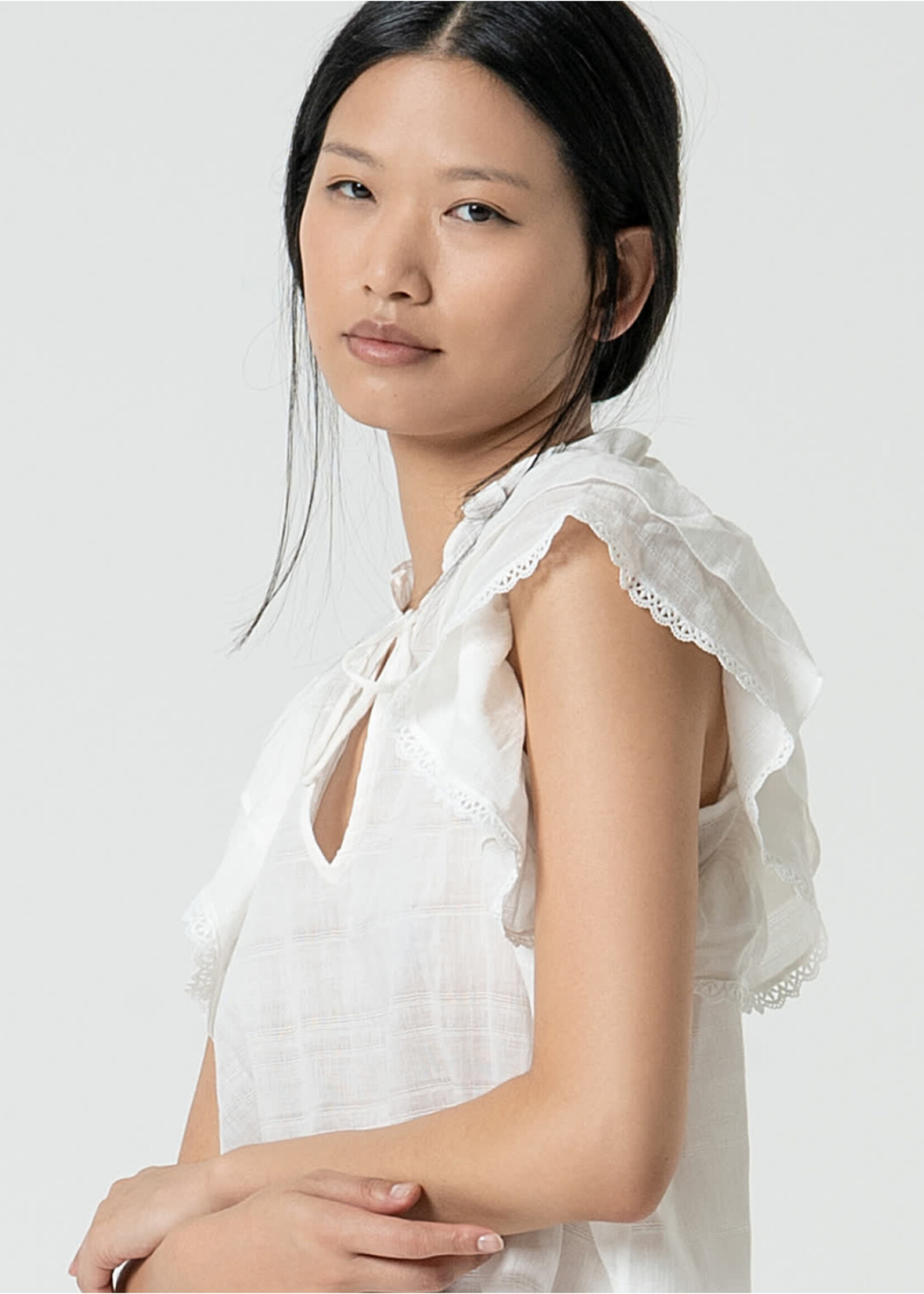 Surkana Surkana Plain Romantic Blouse With Ruffles - White