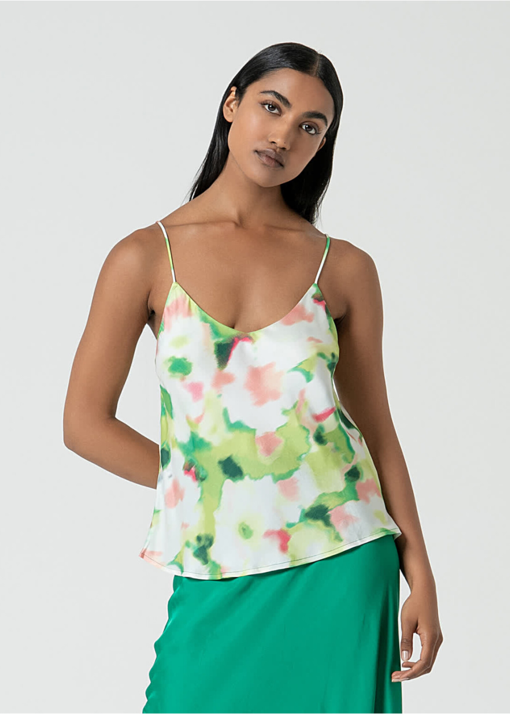 Surkana Surkana Satin Printed V-Neck Top - Green