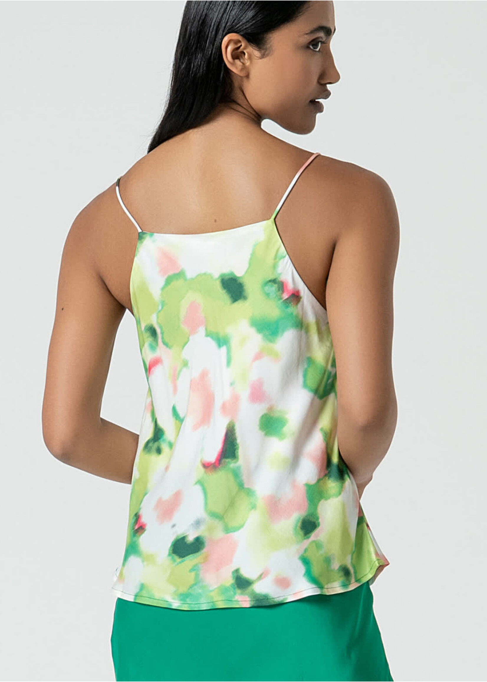 Surkana Surkana Satin Printed V-Neck Top - Green