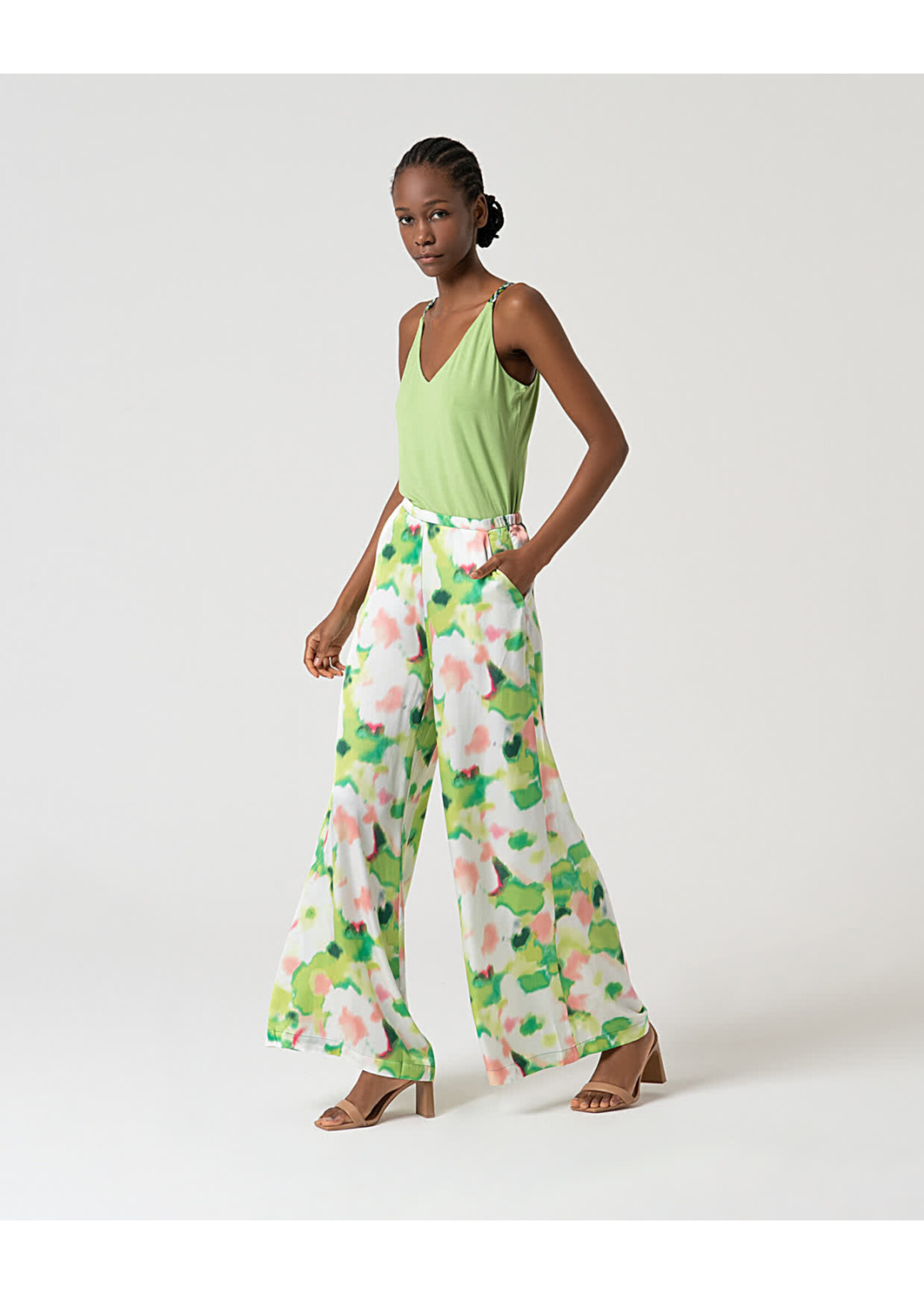 Surkana Surkana Printed Satin Palazzo Pants - Green