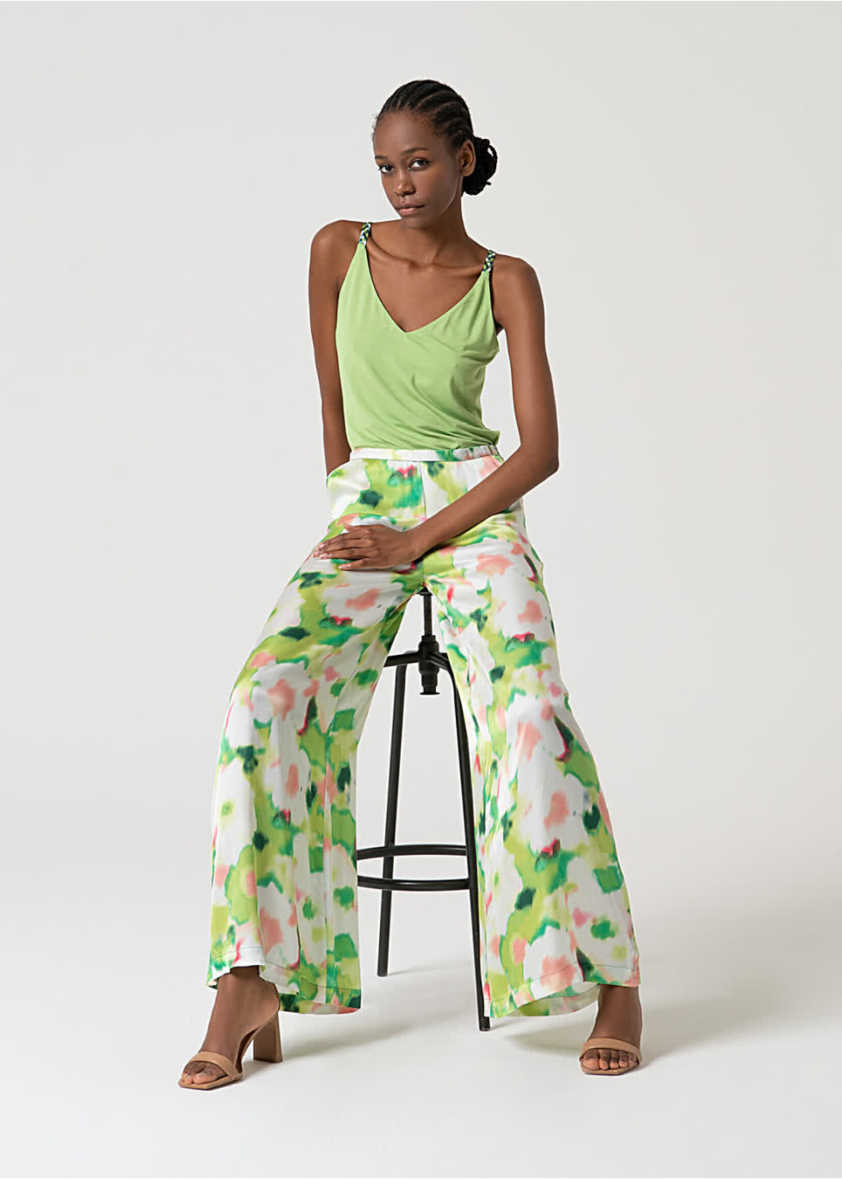 Surkana SU Printed Satin Palazzo Pants - Green