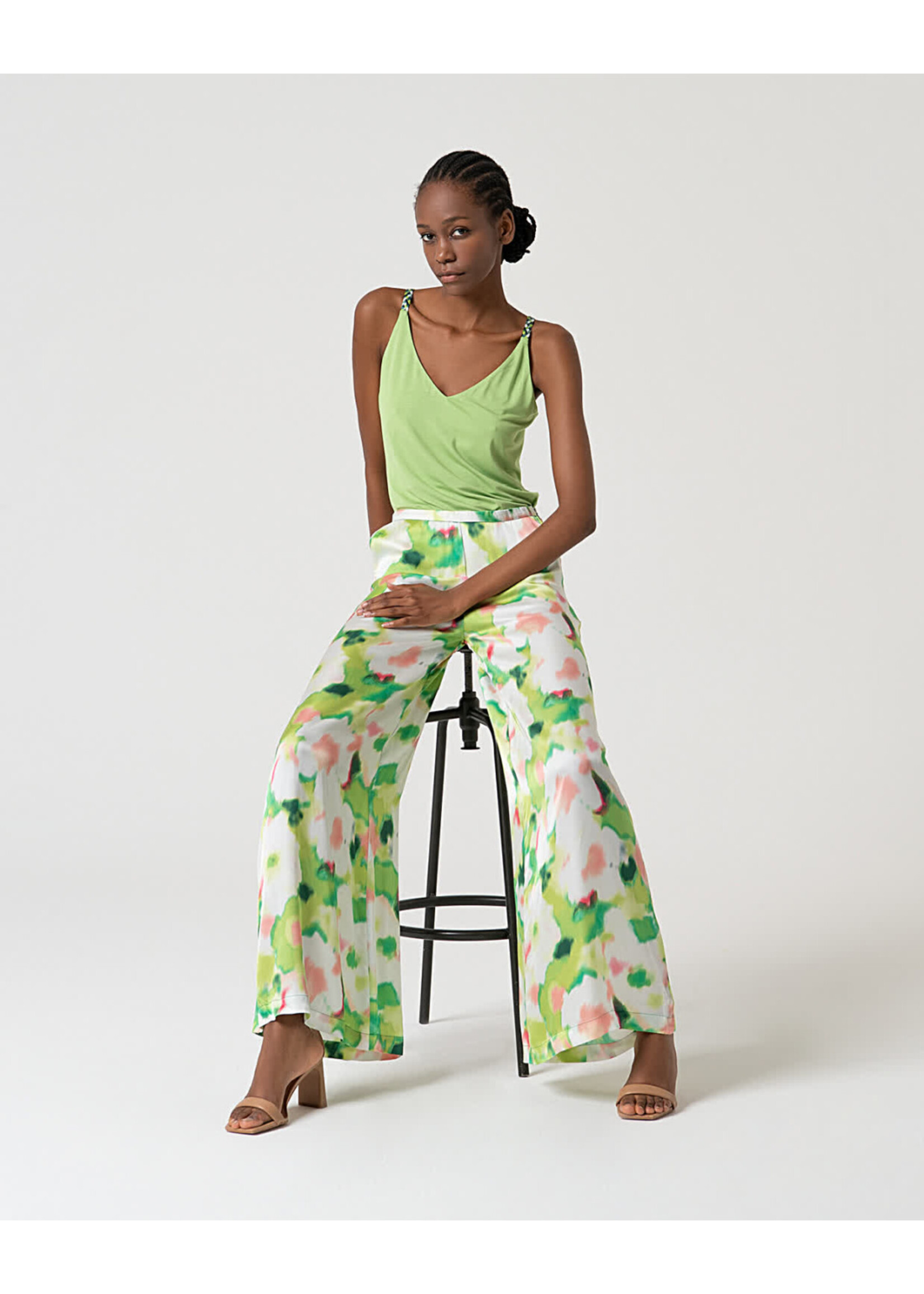 Surkana Surkana Printed Satin Palazzo Pants - Green