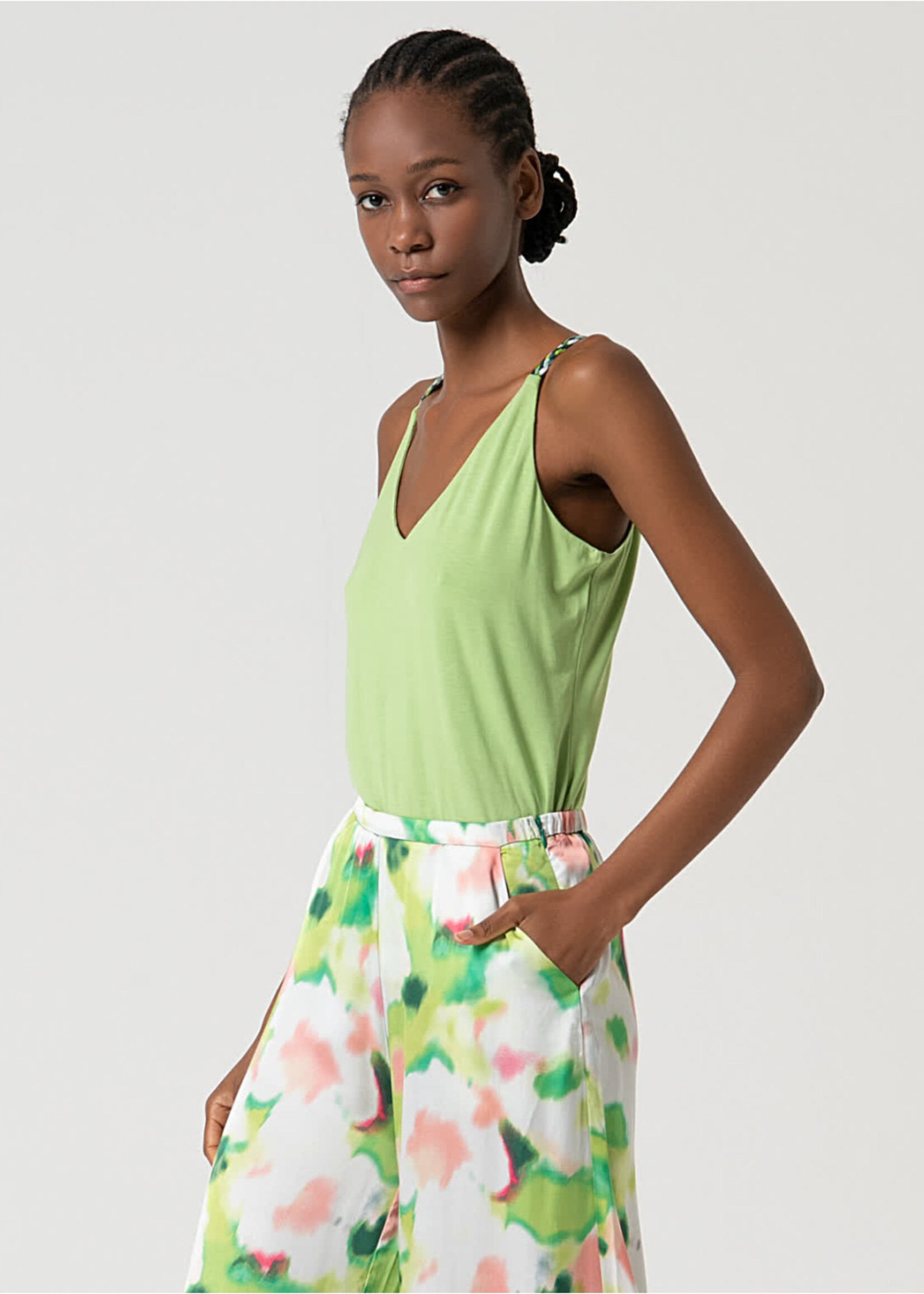 Surkana SU Printed Satin Palazzo Pants - Green