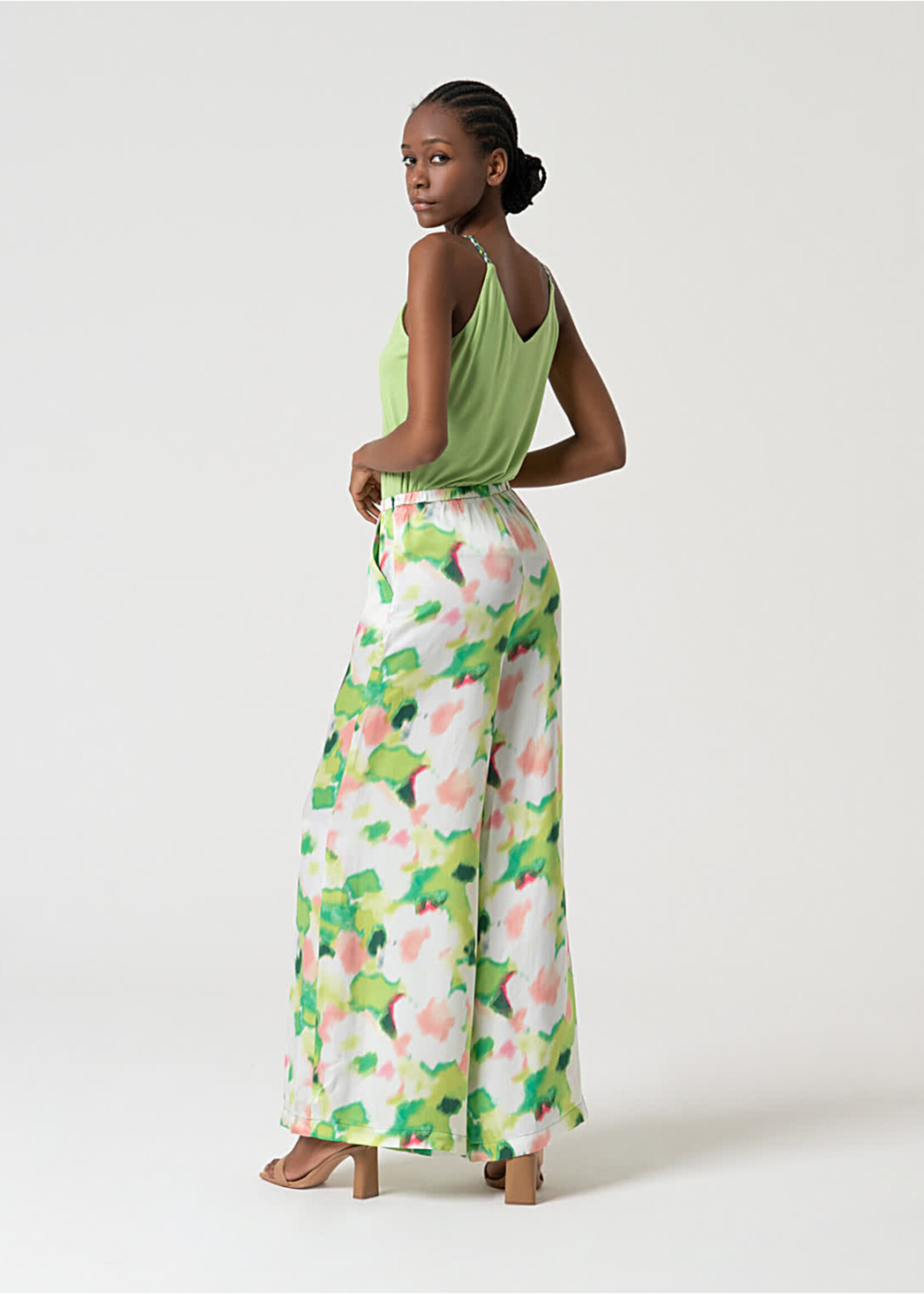 Surkana SU Printed Satin Palazzo Pants - Green
