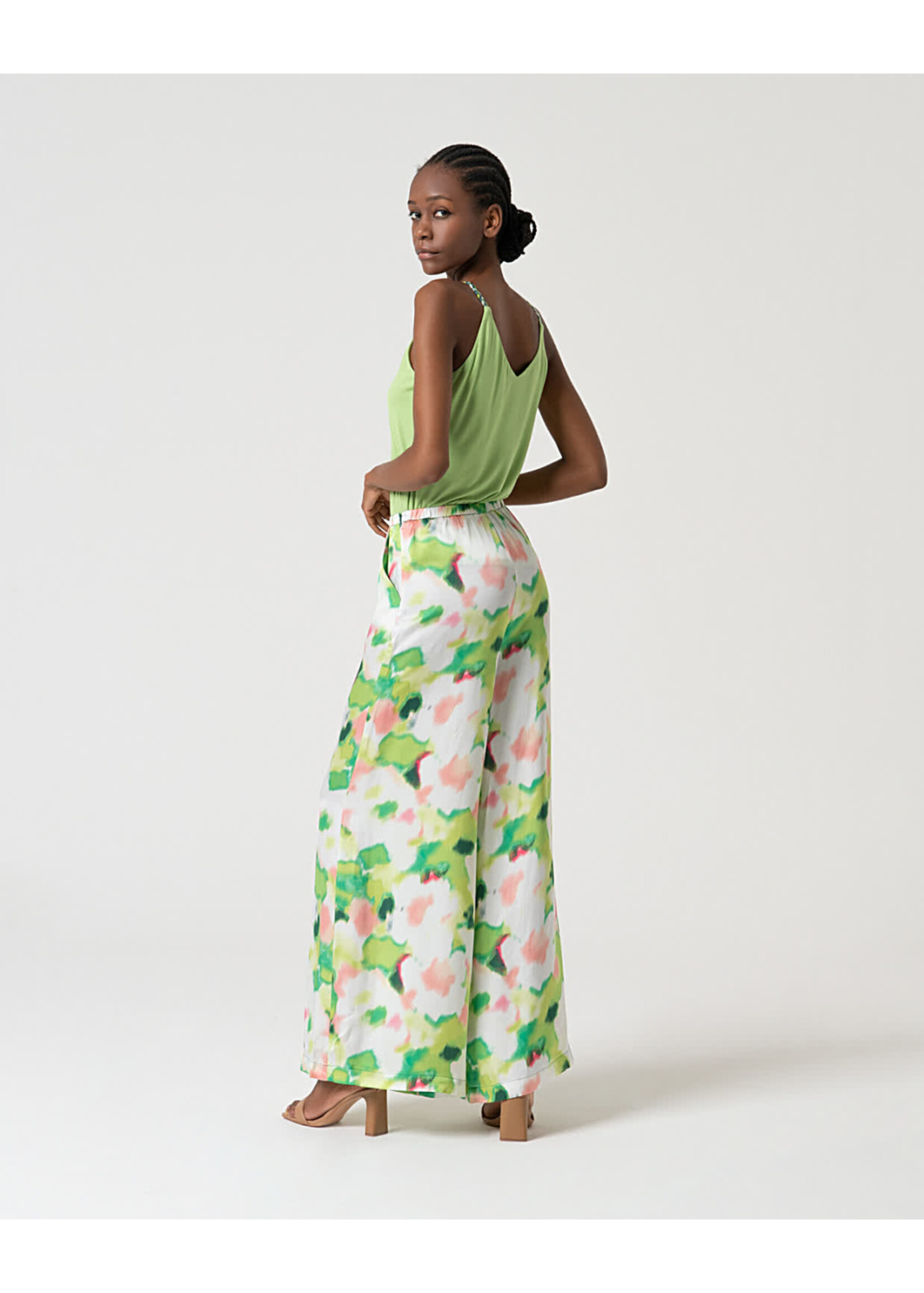 Surkana SU Printed Satin Palazzo Pants - Green