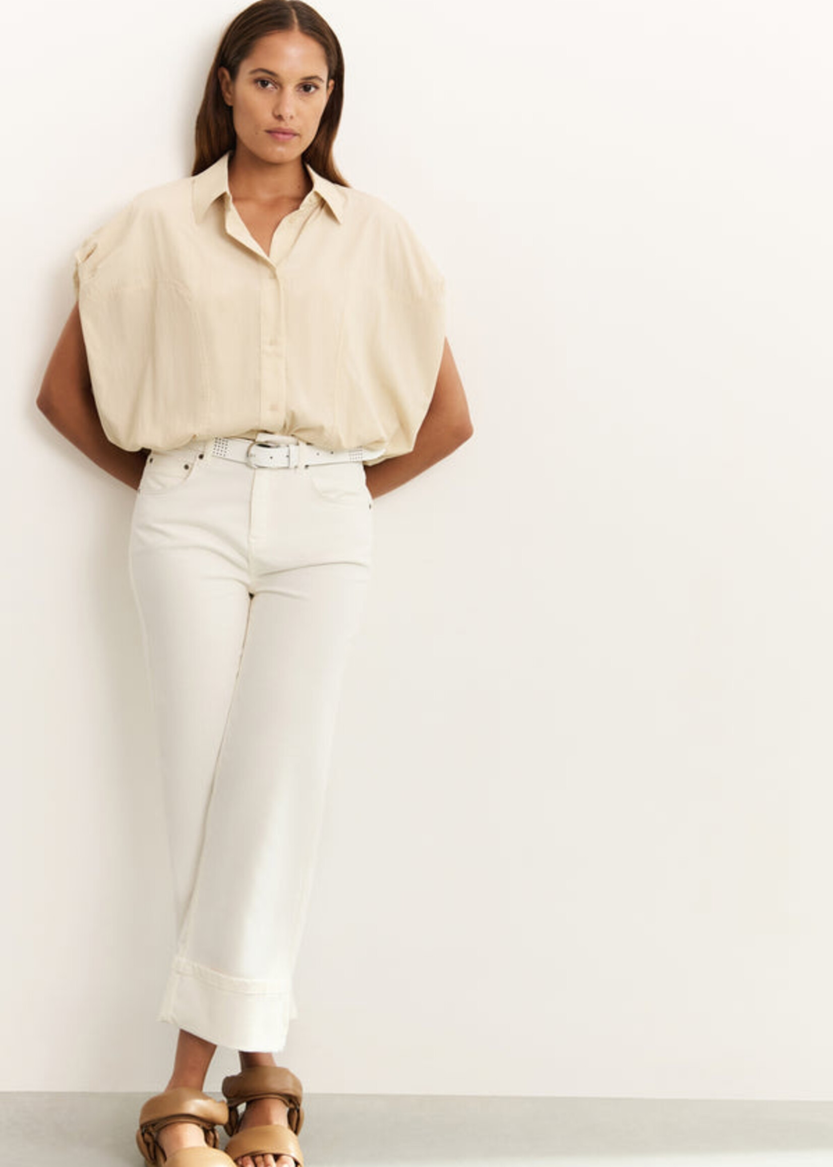 Yaya Women YAYA Mid-Waist Jeans W/Roll-Up - Pure White