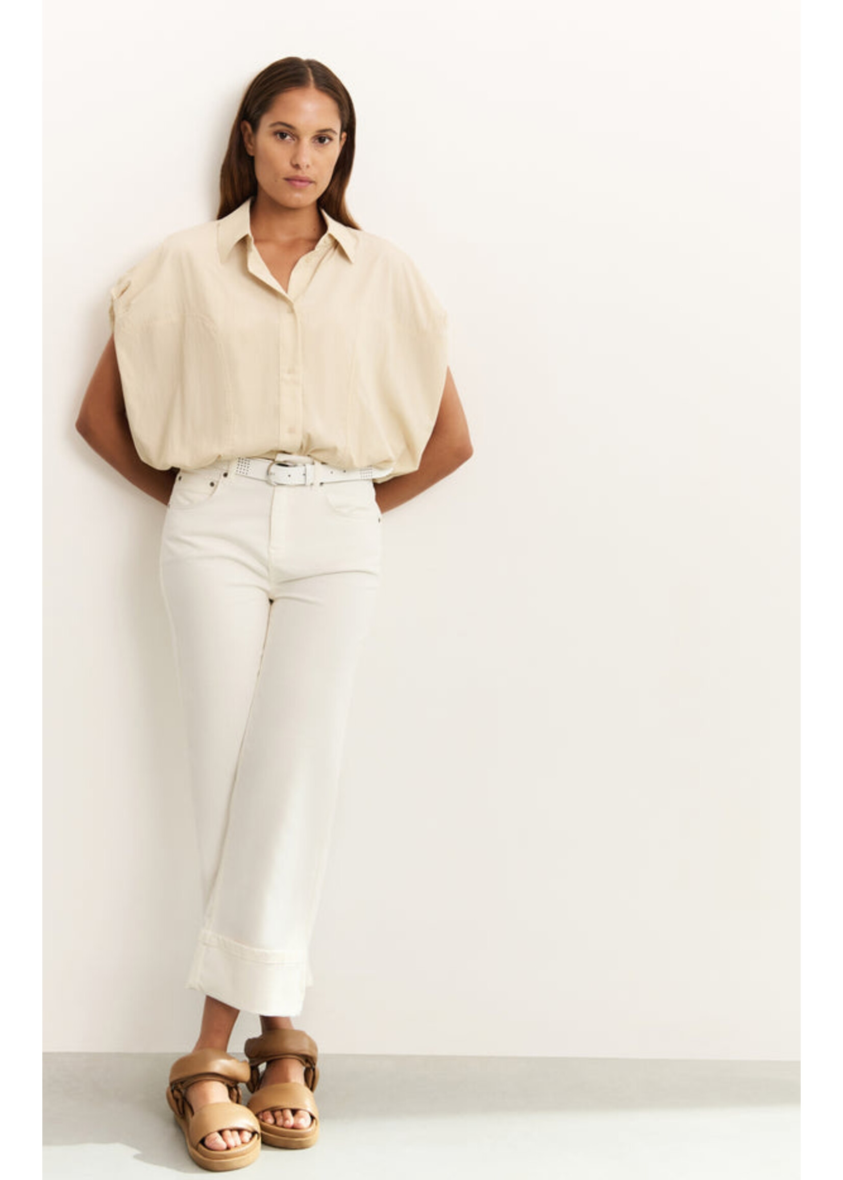 Yaya Women YAYA Jean Taille Mi-Haute Avec Revers - Pure White