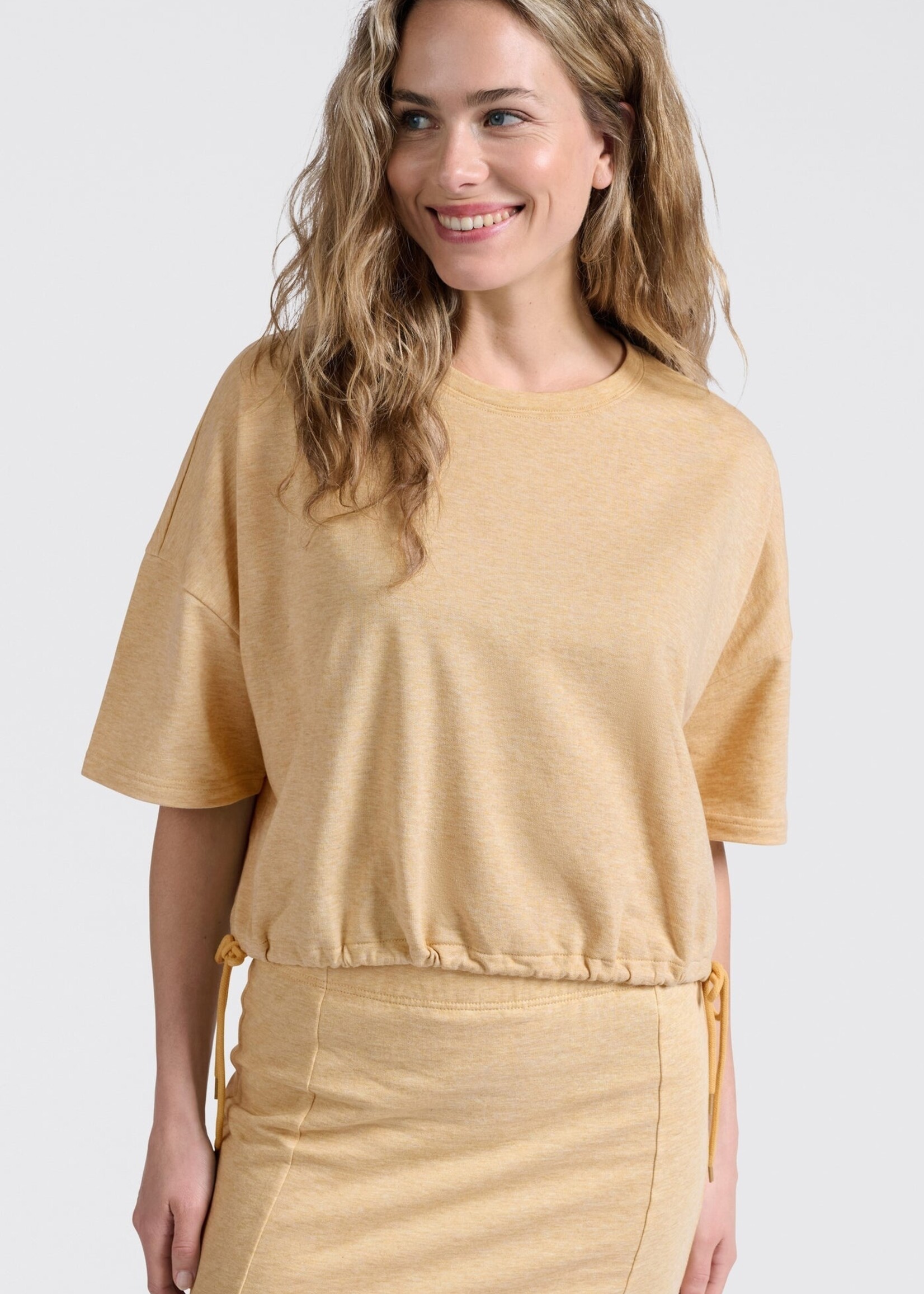 Yaya Women YAYA  Chandail Manches Courtes Avec Cordons - Croissant Beige