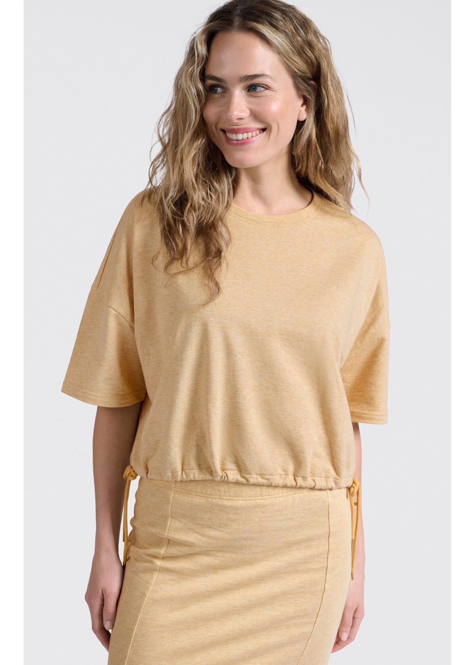 Yaya Women YAYA  Chandail Manches Courtes Avec Cordons - Croissant Beige