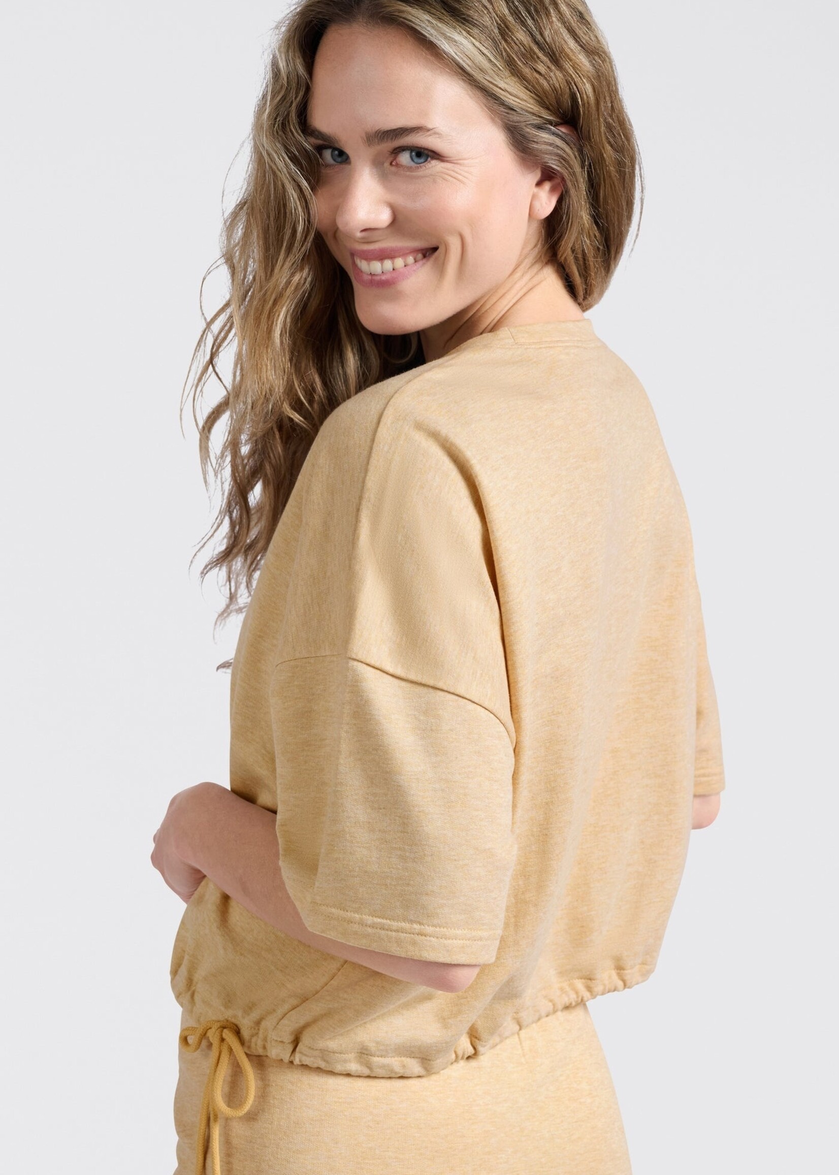 Yaya Women YAYA  Chandail Manches Courtes Avec Cordons - Croissant Beige