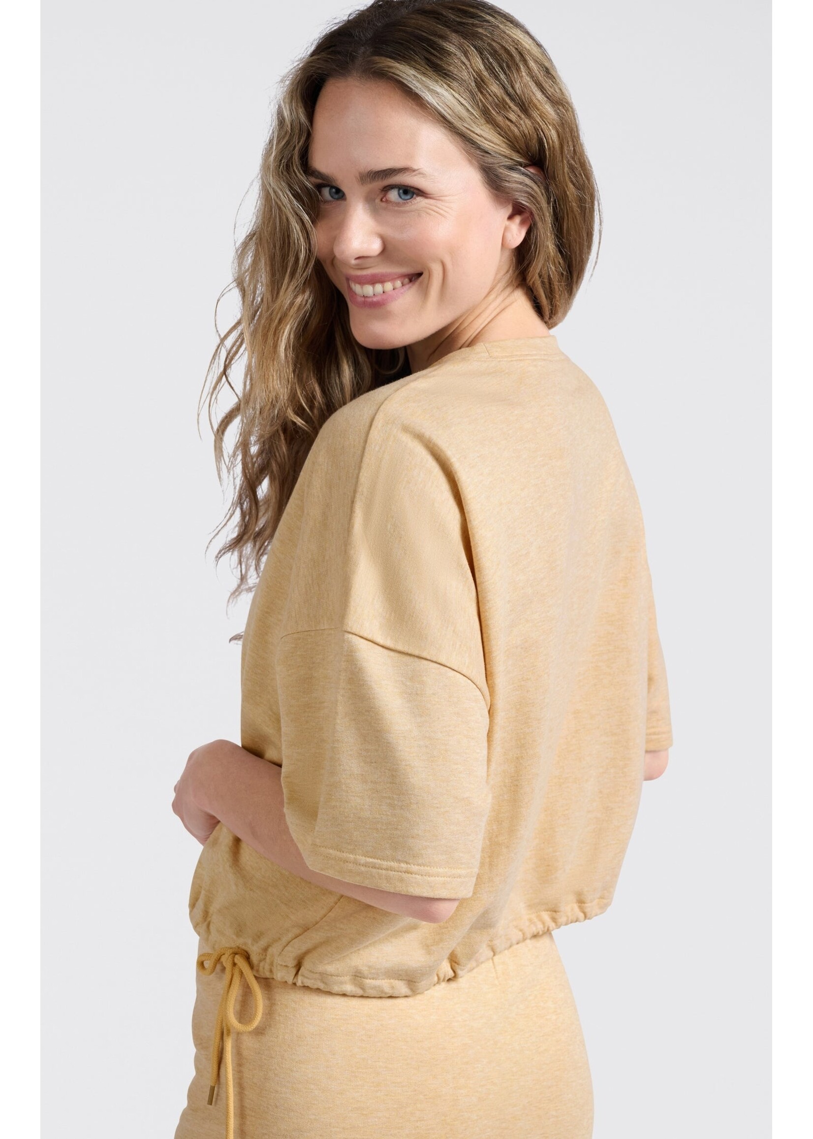 Yaya Women YAYA  Chandail Manches Courtes Avec Cordons - Croissant Beige