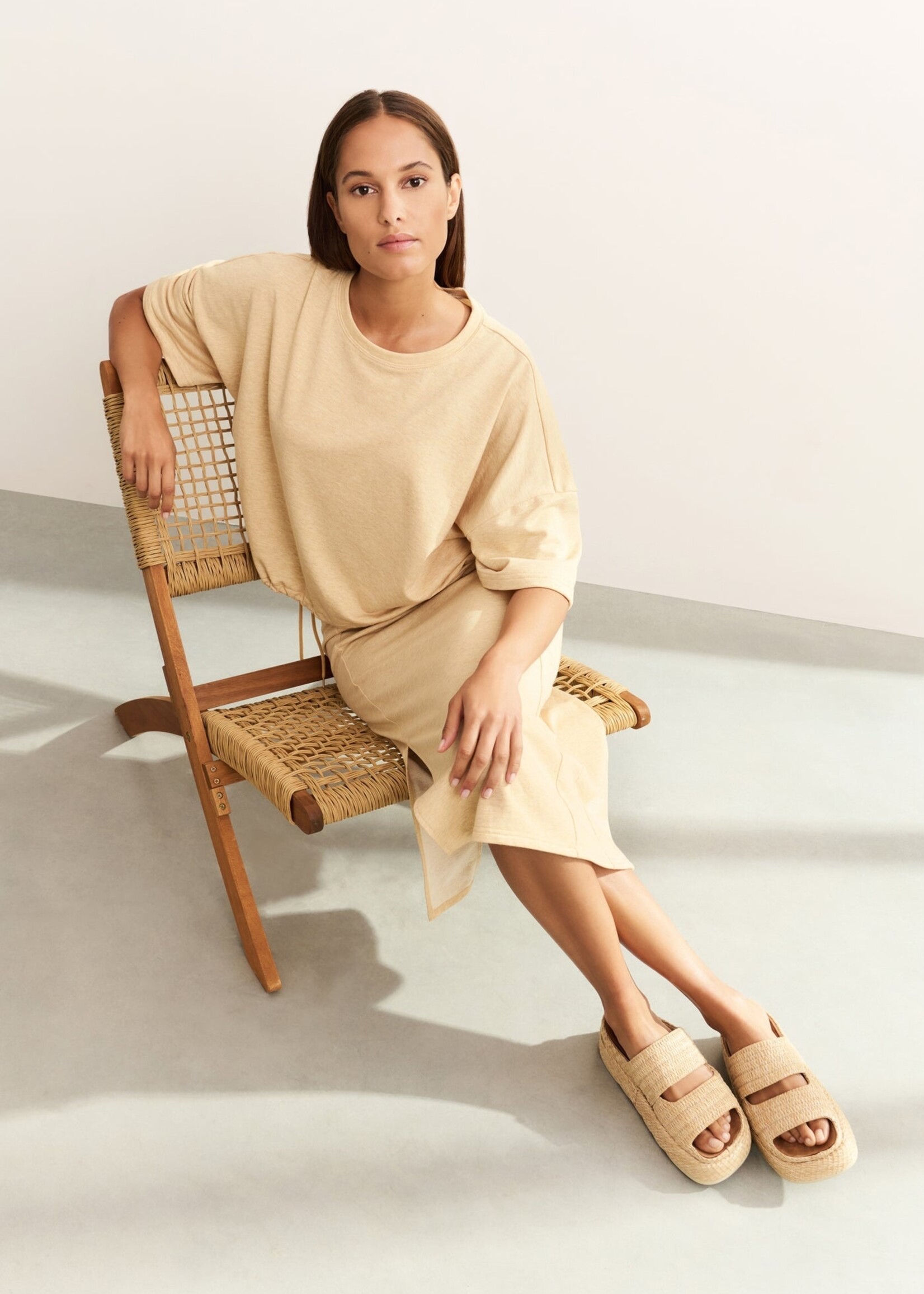 Yaya Women YAYA  Chandail Manches Courtes Avec Cordons - Croissant Beige
