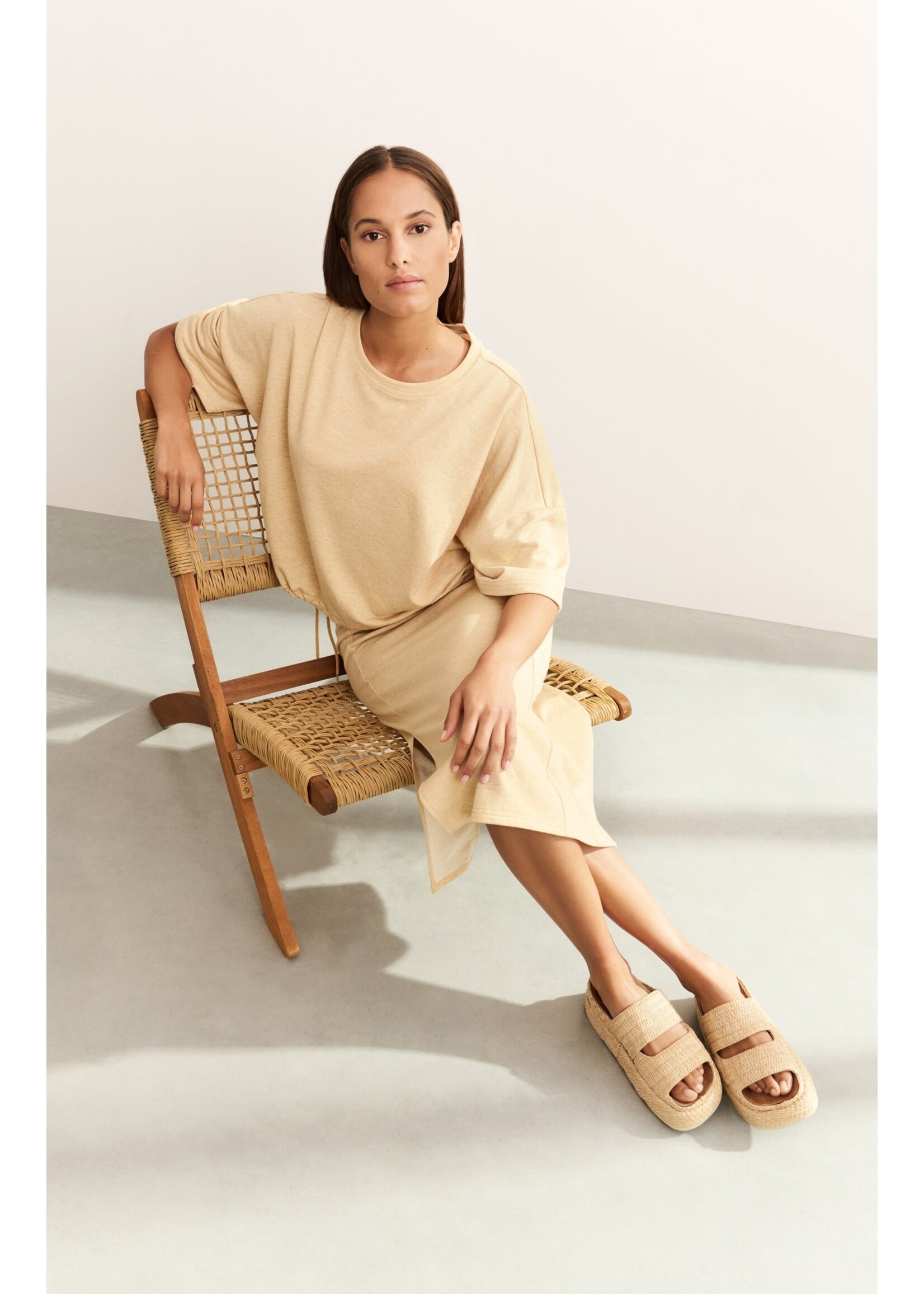 Yaya Women YAYA  Chandail Manches Courtes Avec Cordons - Croissant Beige