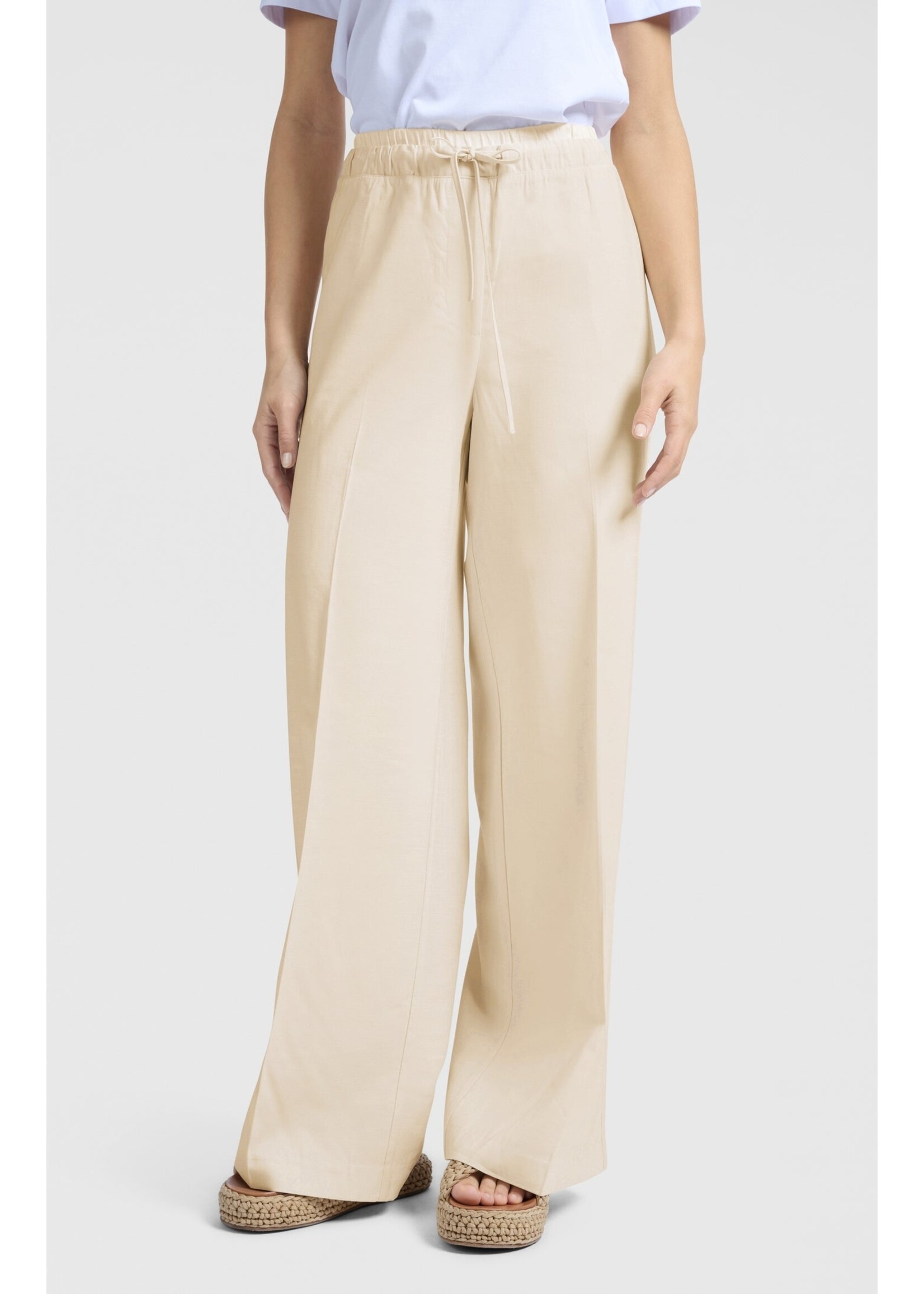 Yaya Women YAYA Woven Wide Leg Trousers With Satin Waistband - Summer Sand