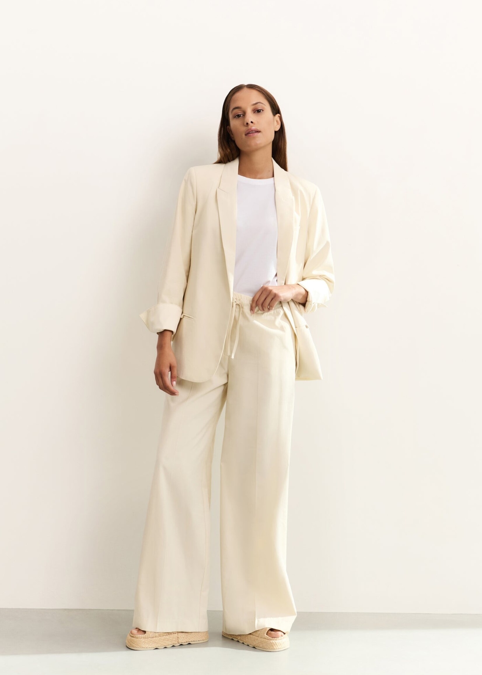 Yaya Women YAYA Woven Wide Leg Trousers With Satin Waistband - Summer Sand