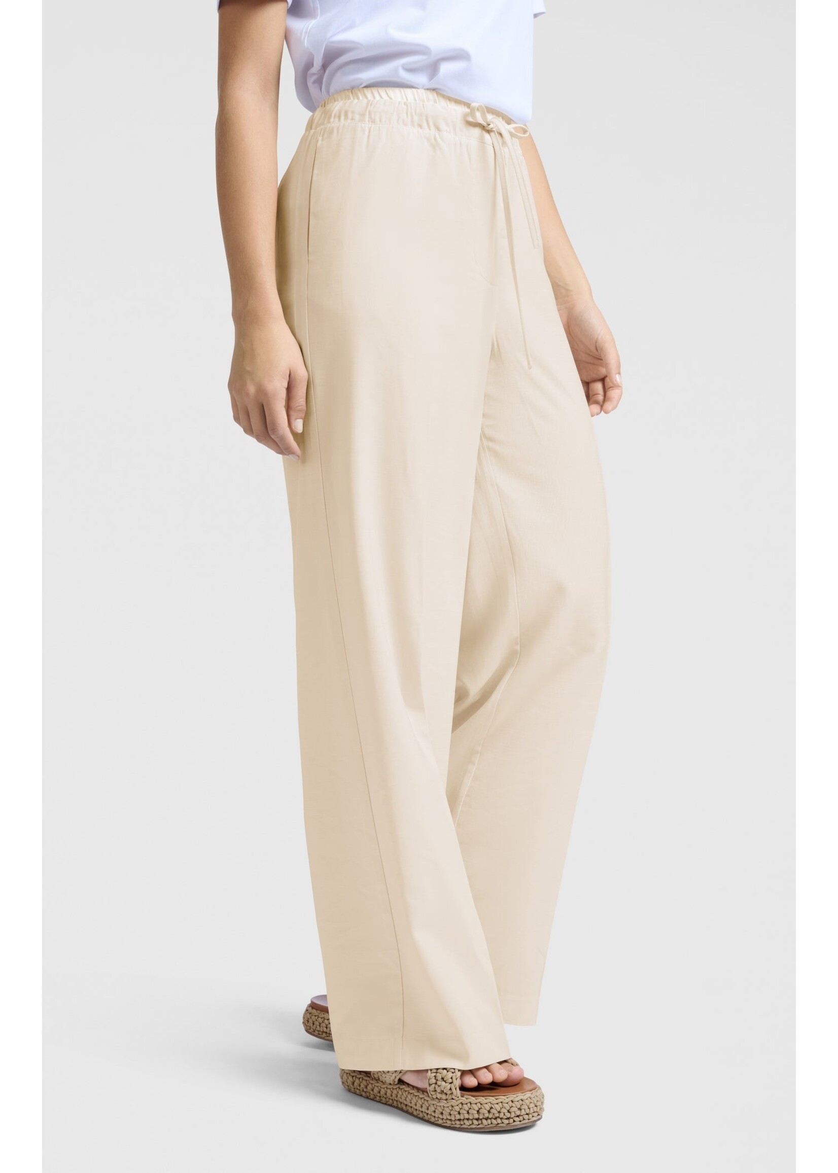 Yaya Women YAYA Woven Wide Leg Trousers With Satin Waistband - Summer Sand