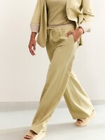 Yaya Women YAYA Woven Wide Leg Trousers With Satin Waistband - Soft Green