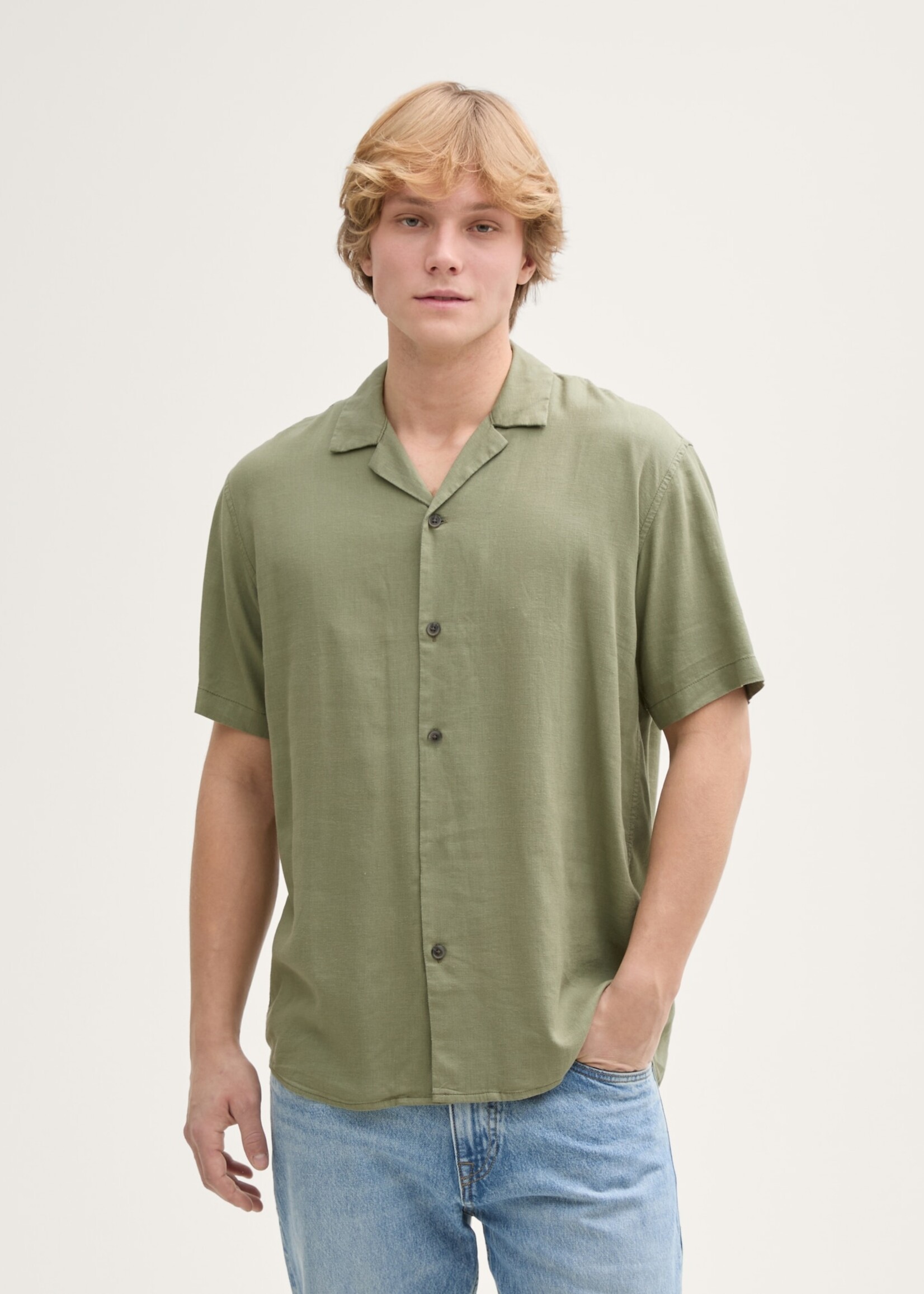 Tom Tailor Tom Tailor Chemise À Manches Courtes En Lin - Tree Moss Green