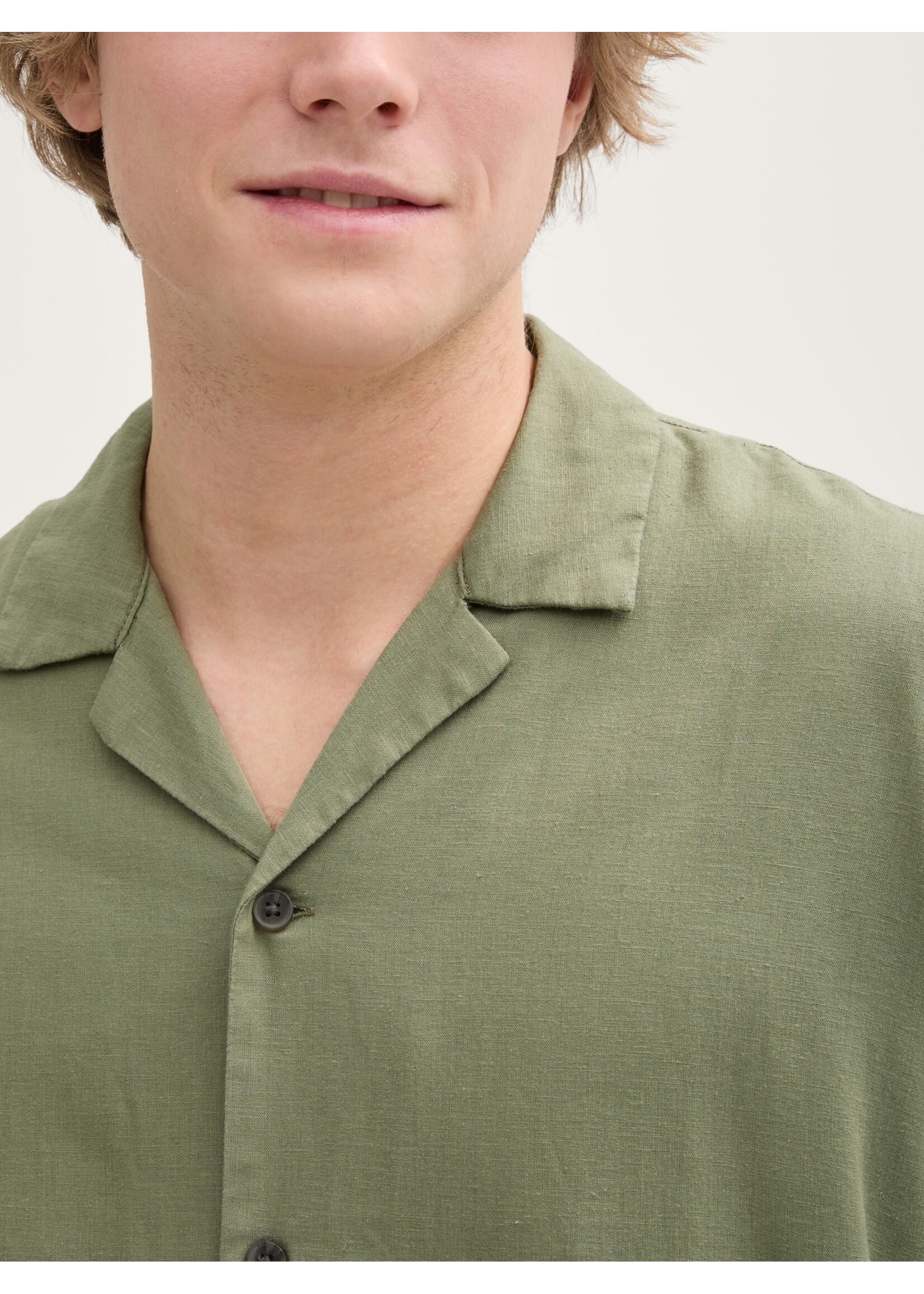 Tom Tailor Tom Tailor Short Sleeve Shirt With Linen Content - Tree Moss Green