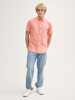 Tom Tailor Tom Tailor Short Sleeve Shirt - Parrot Orange Chambray