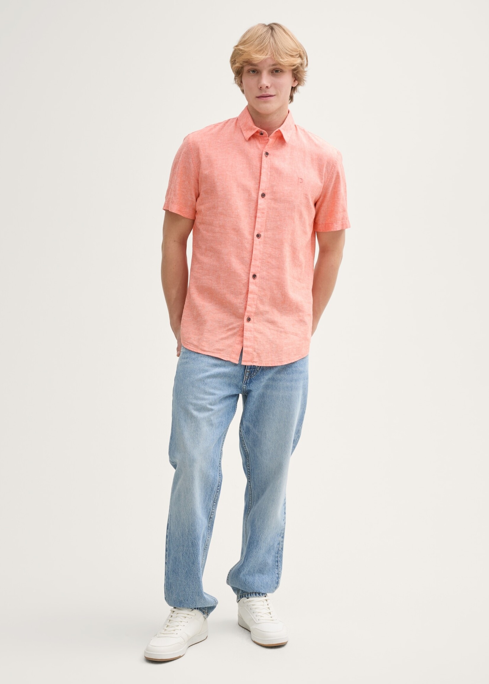 Tom Tailor Tom Tailor Chemise À Manches Courtes - Parrot Orange Chambray