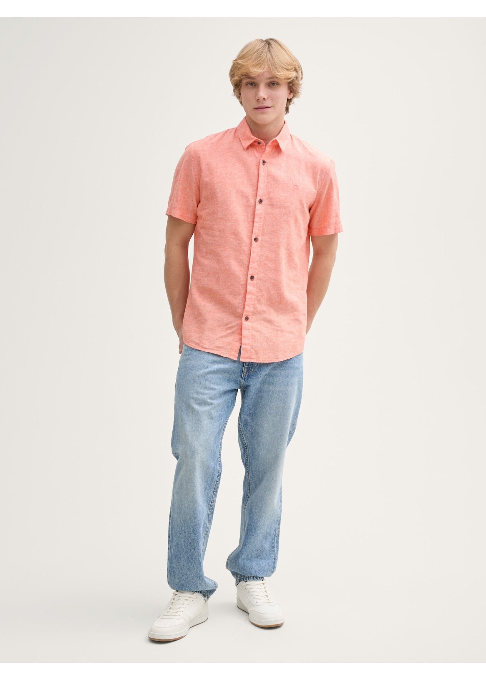 Tom Tailor Tom Tailor Chemise À Manches Courtes - Parrot Orange Chambray