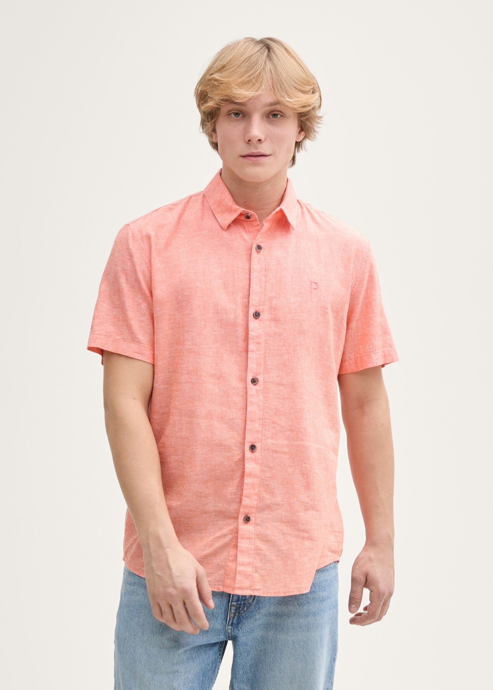 Tom Tailor Tom Tailor Chemise À Manches Courtes - Parrot Orange Chambray