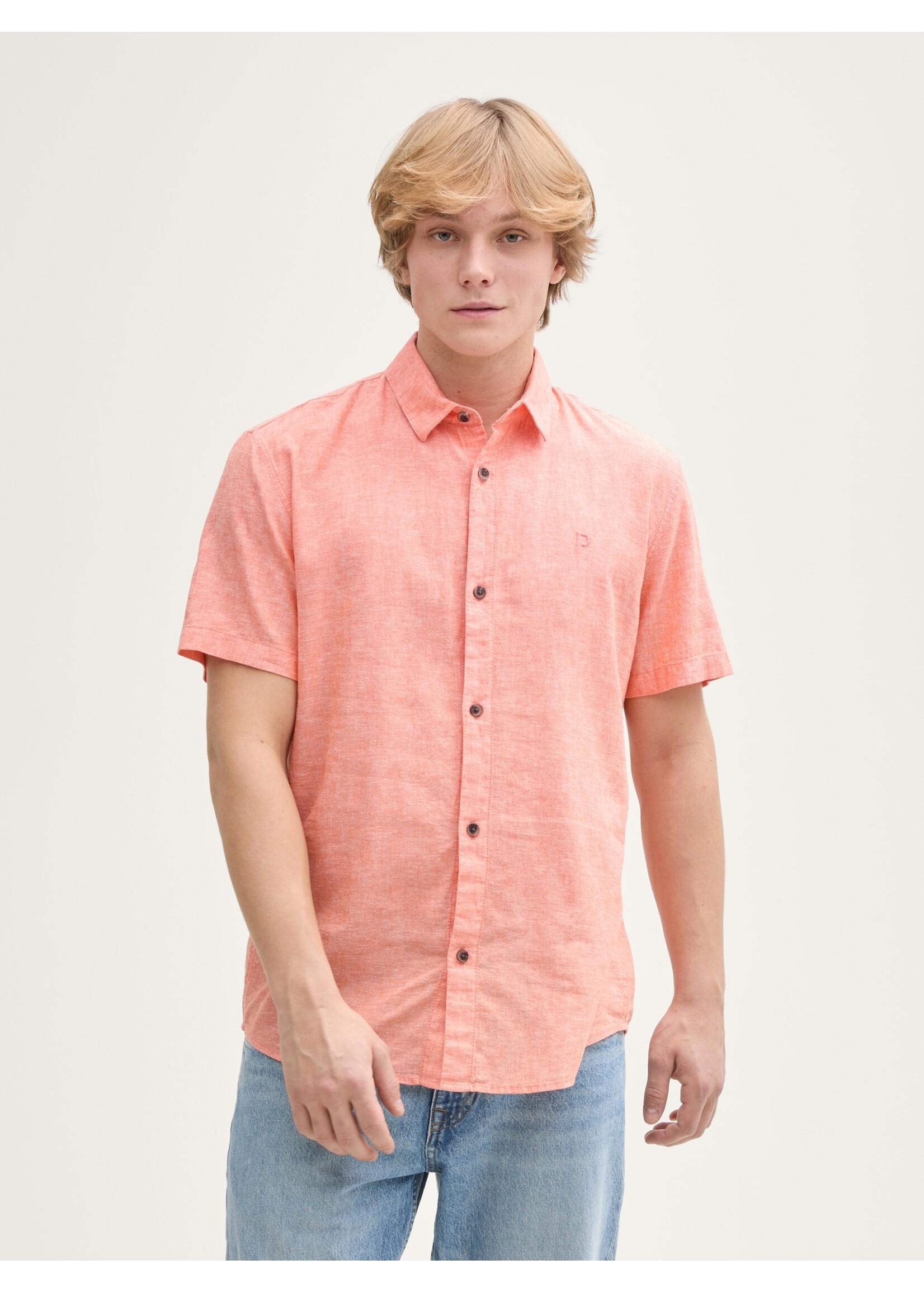 Tom Tailor Tom Tailor Short Sleeve Shirt - Parrot Orange Chambray
