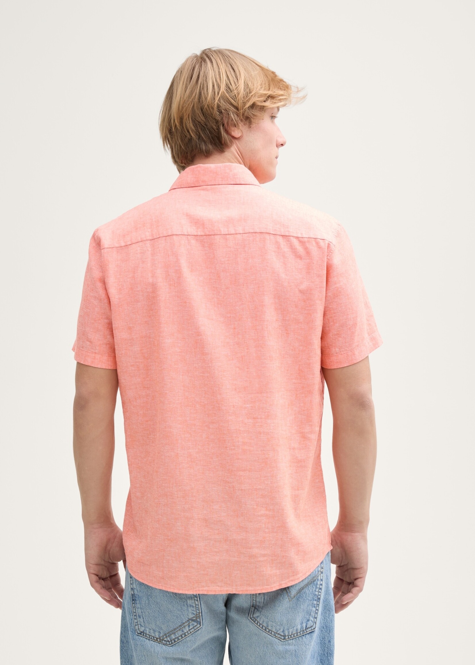 Tom Tailor Tom Tailor Chemise À Manches Courtes - Parrot Orange Chambray