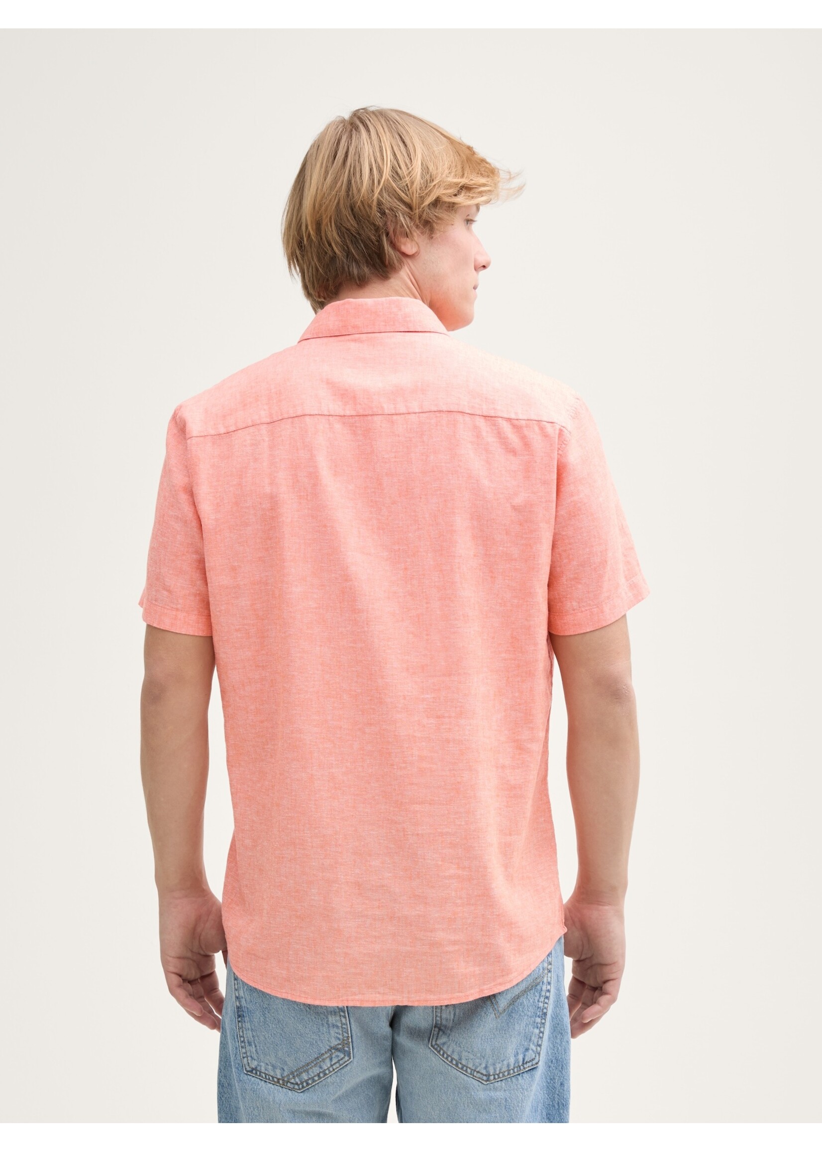 Tom Tailor Tom Tailor Short Sleeve Shirt - Parrot Orange Chambray