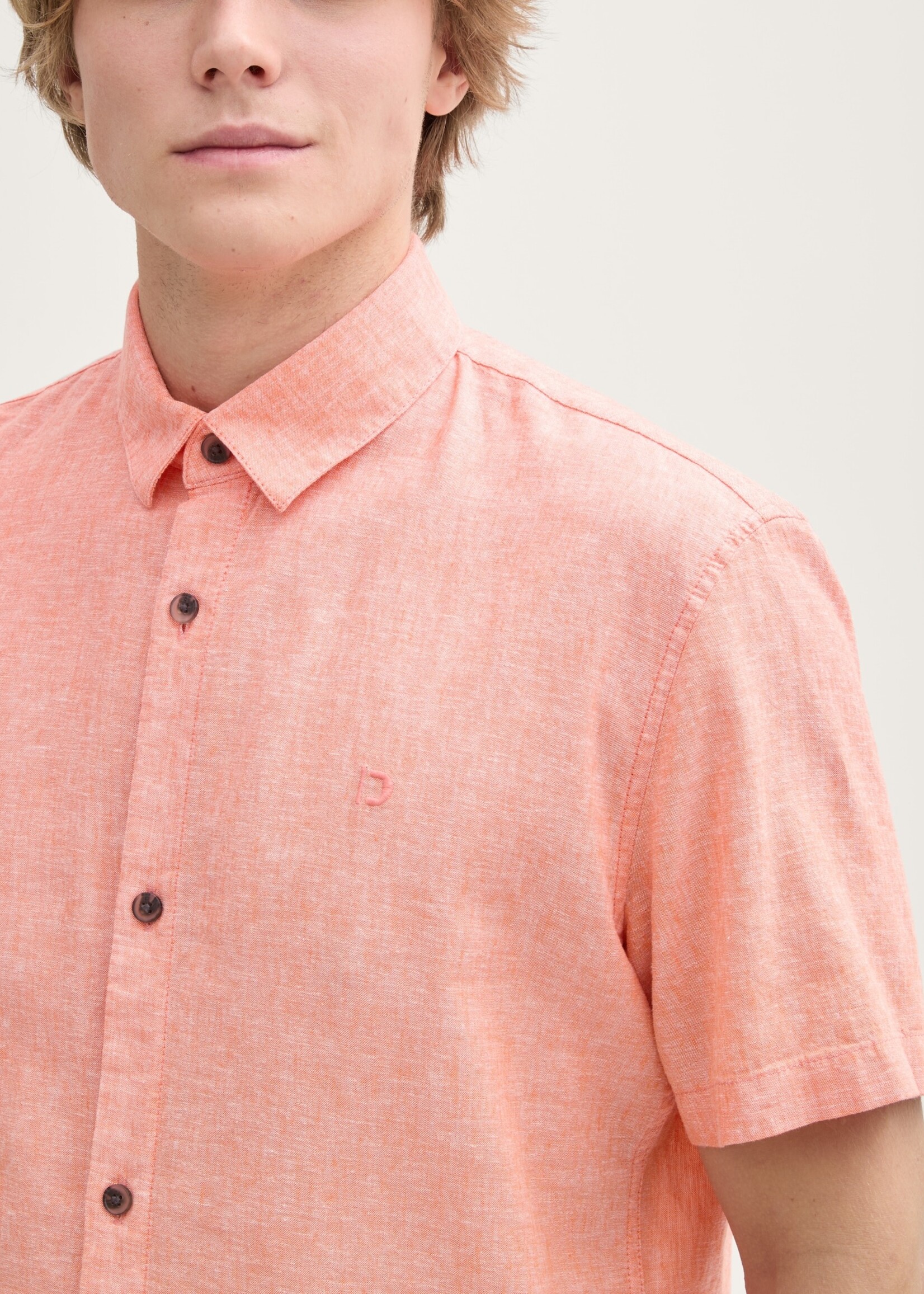 Tom Tailor Tom Tailor Chemise À Manches Courtes - Parrot Orange Chambray