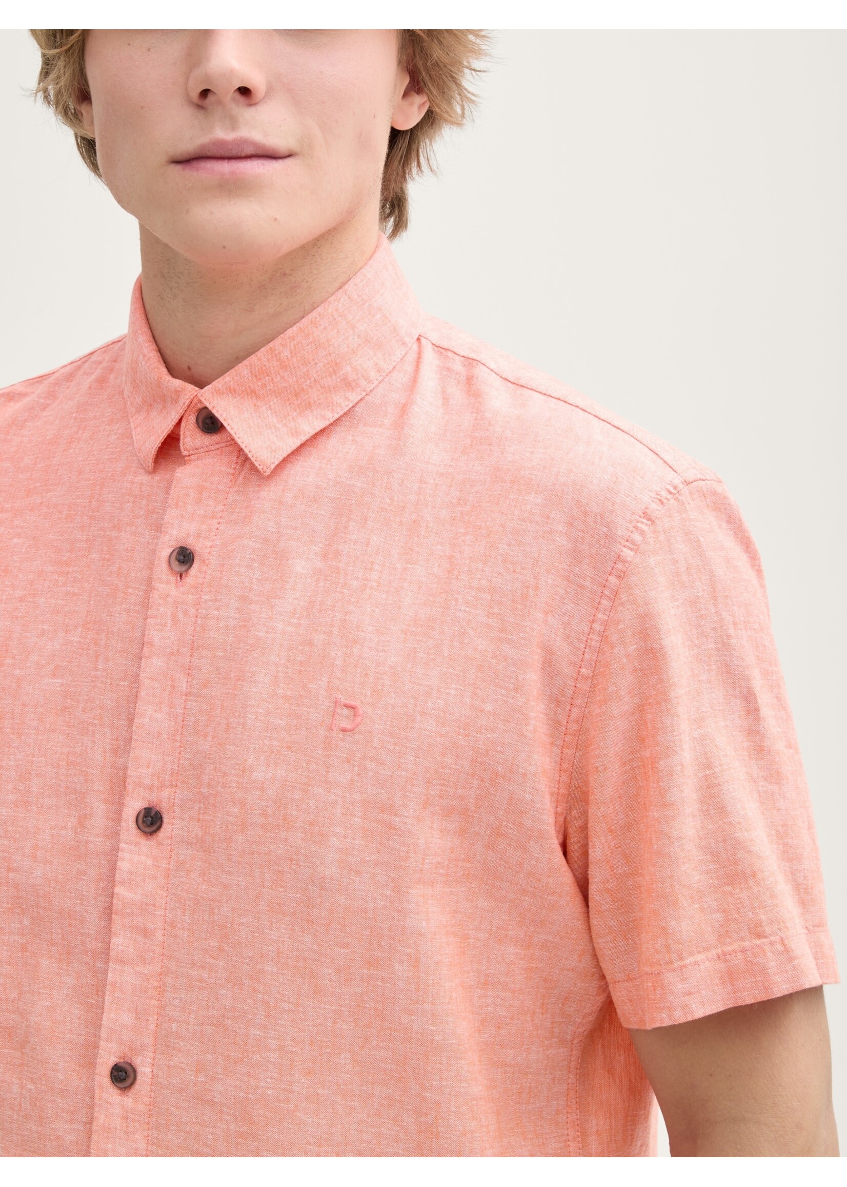 Tom Tailor Tom Tailor Short Sleeve Shirt - Parrot Orange Chambray