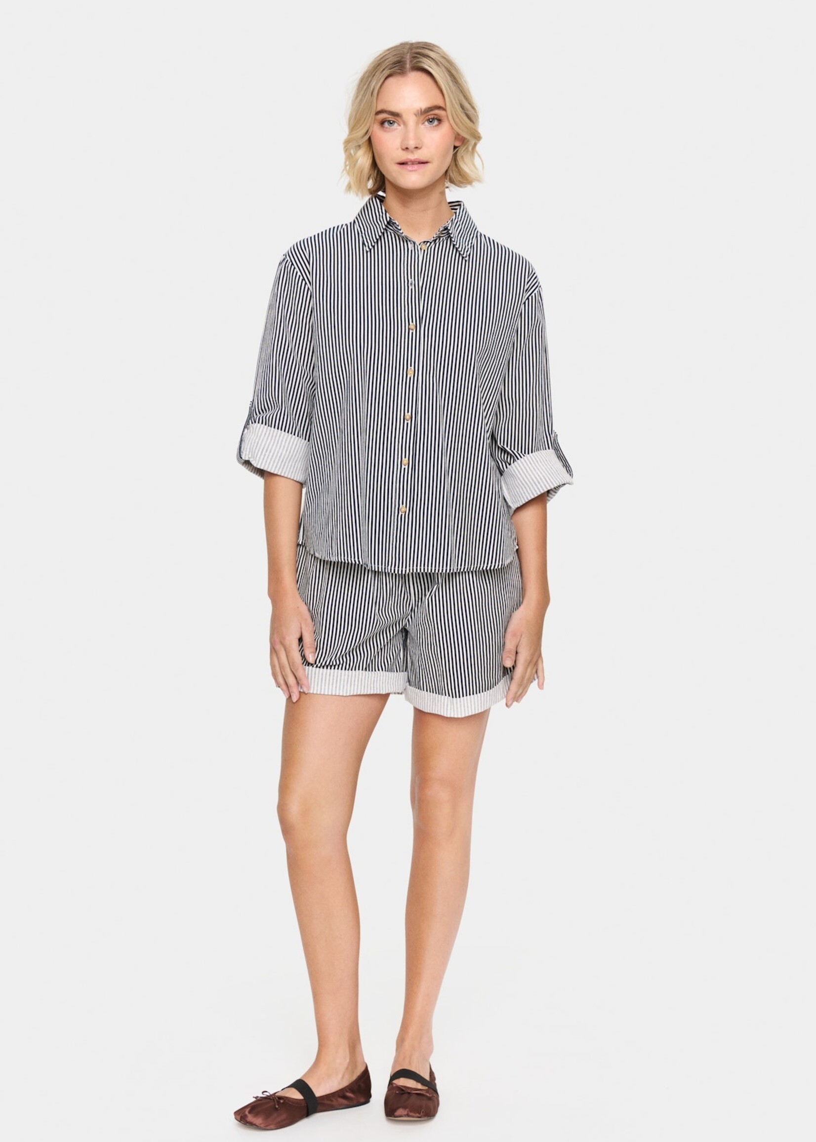 Saint Tropez Saint Tropez Zalinda Stripe Shirt - Ice Nightsky Strip