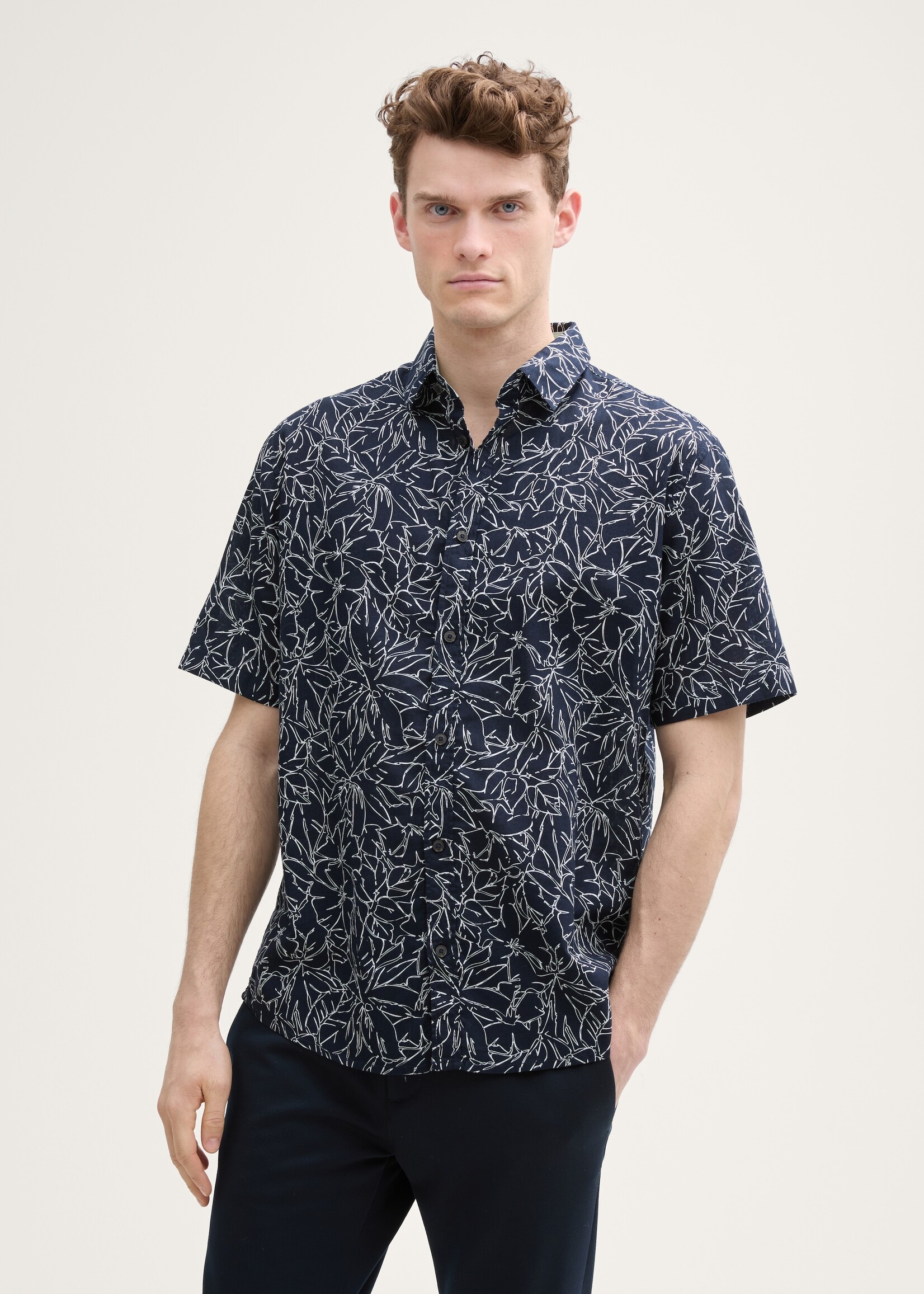 Tom Tailor Tom Tailor Short Sleeve Shirt - Navy Flower Design
