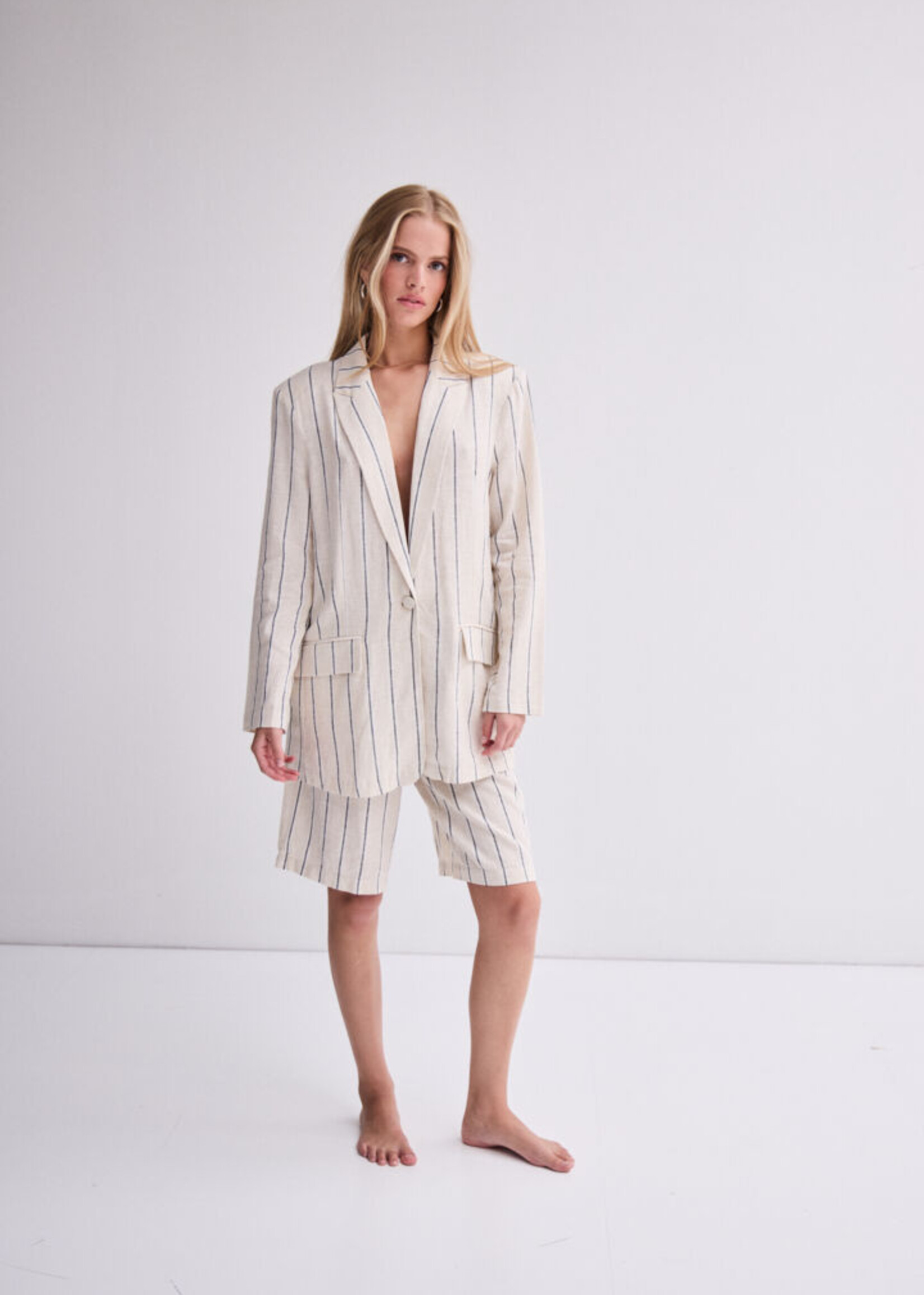 ICHI ICHI Blazer IHLinnio - Natural Ecru Strip