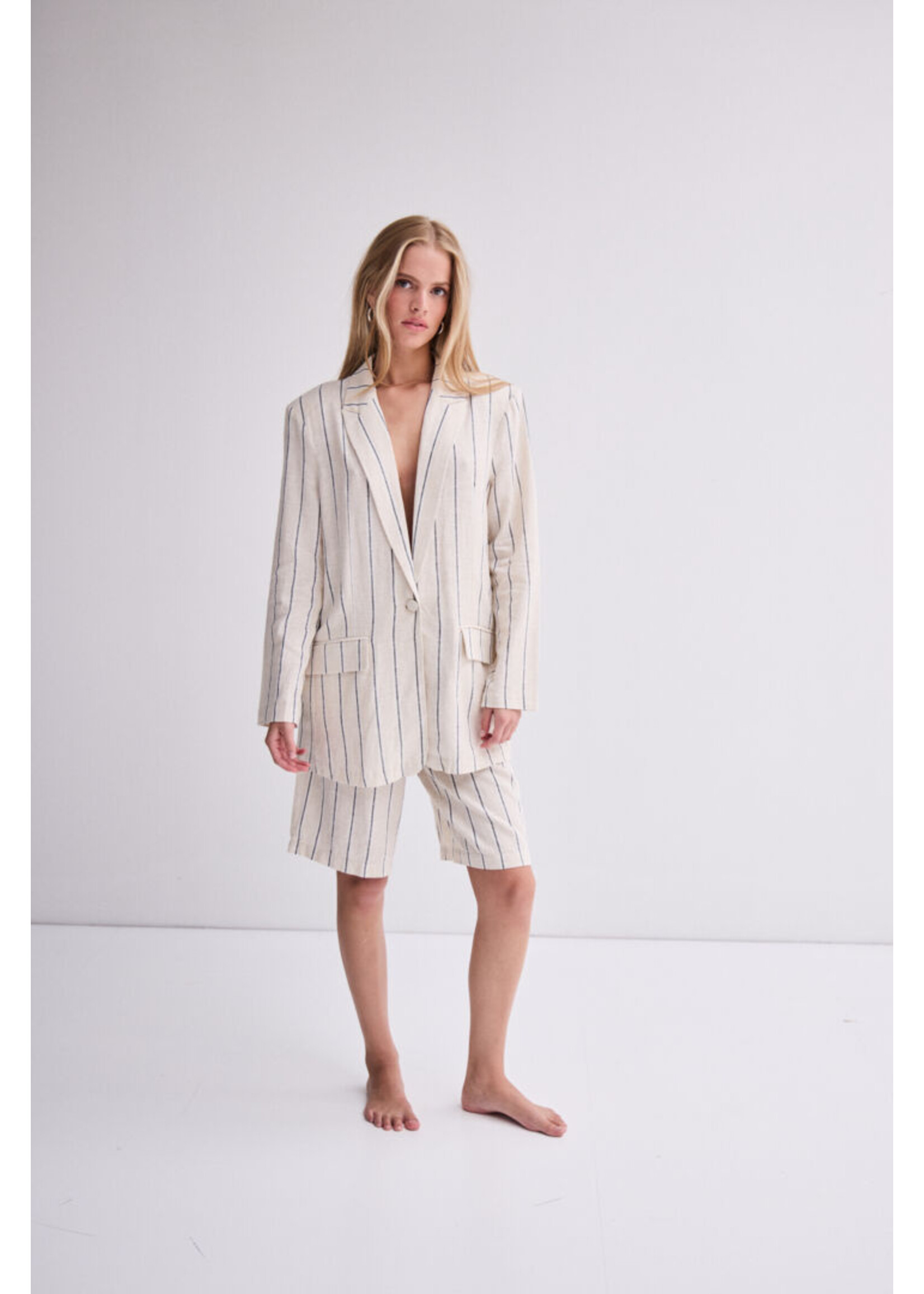 ICHI ICHI Blazer IHLinnio - Natural Ecru Strip