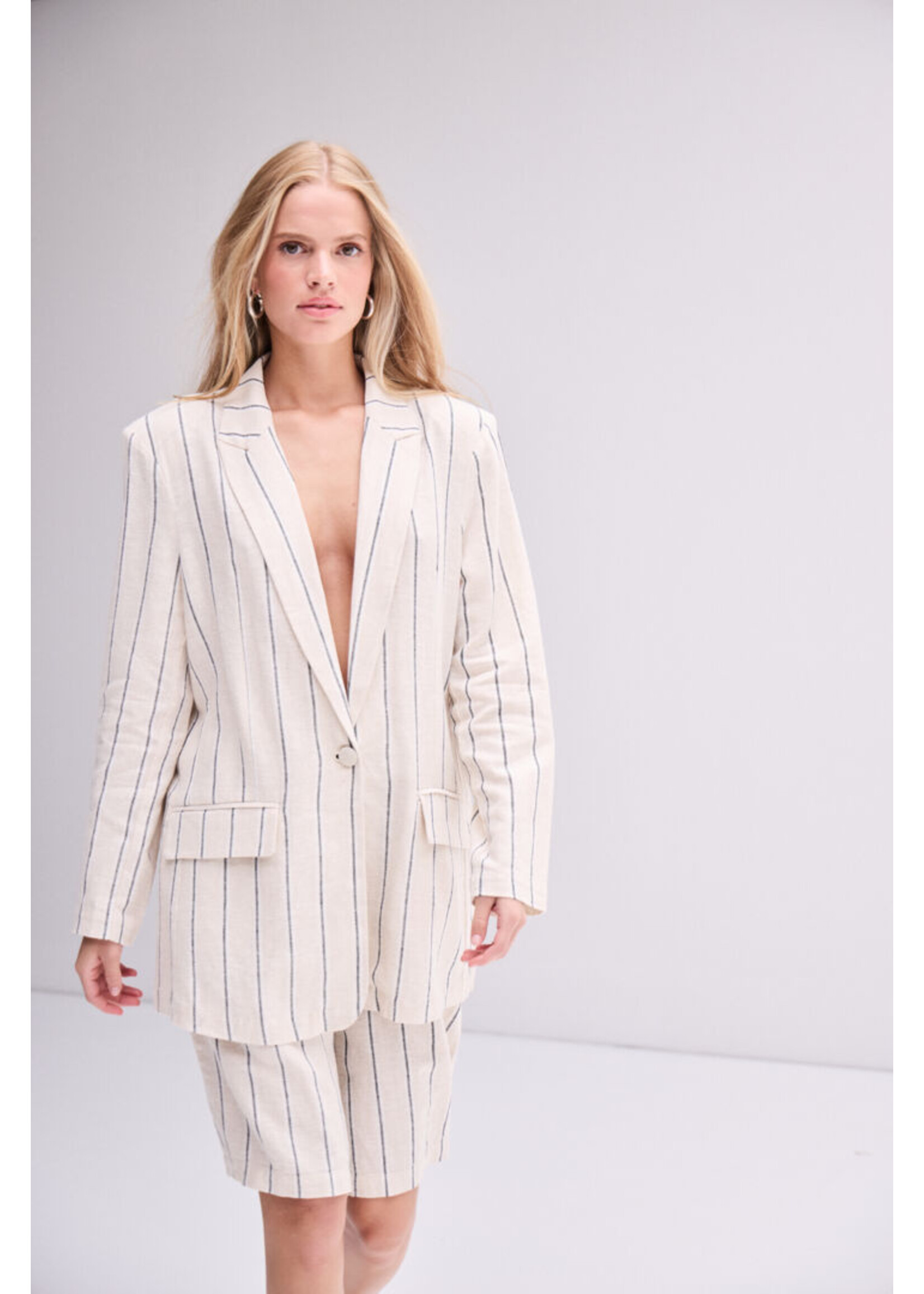 ICHI ICHI Blazer IHLinnio - Natural Ecru Strip