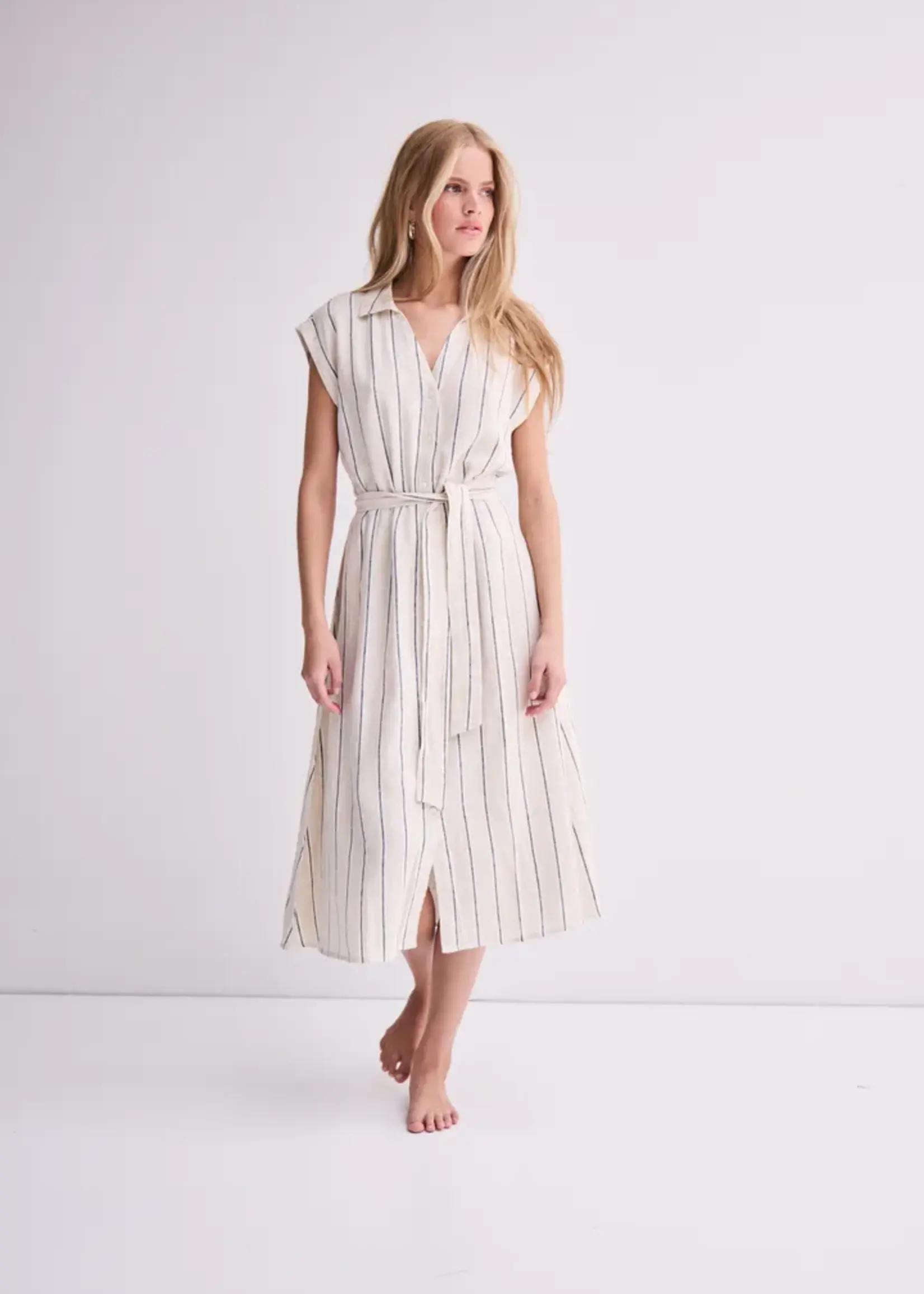 ICHI ICHI IHLinno Dress - Natural Ecru Strip