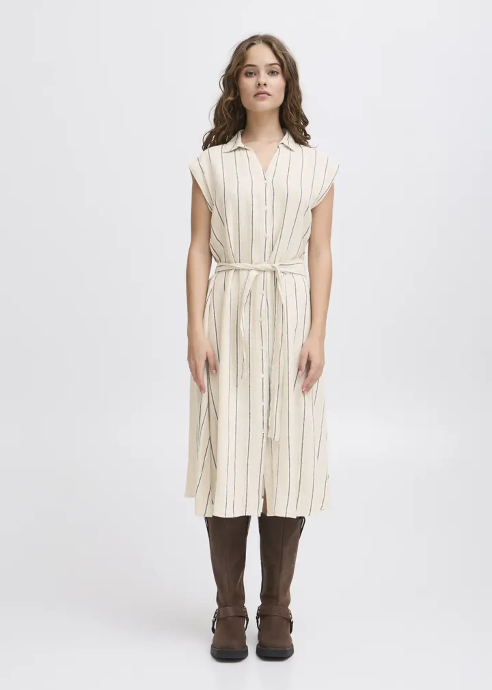 ICHI ICHI IHLinno Dress - Natural Ecru Strip