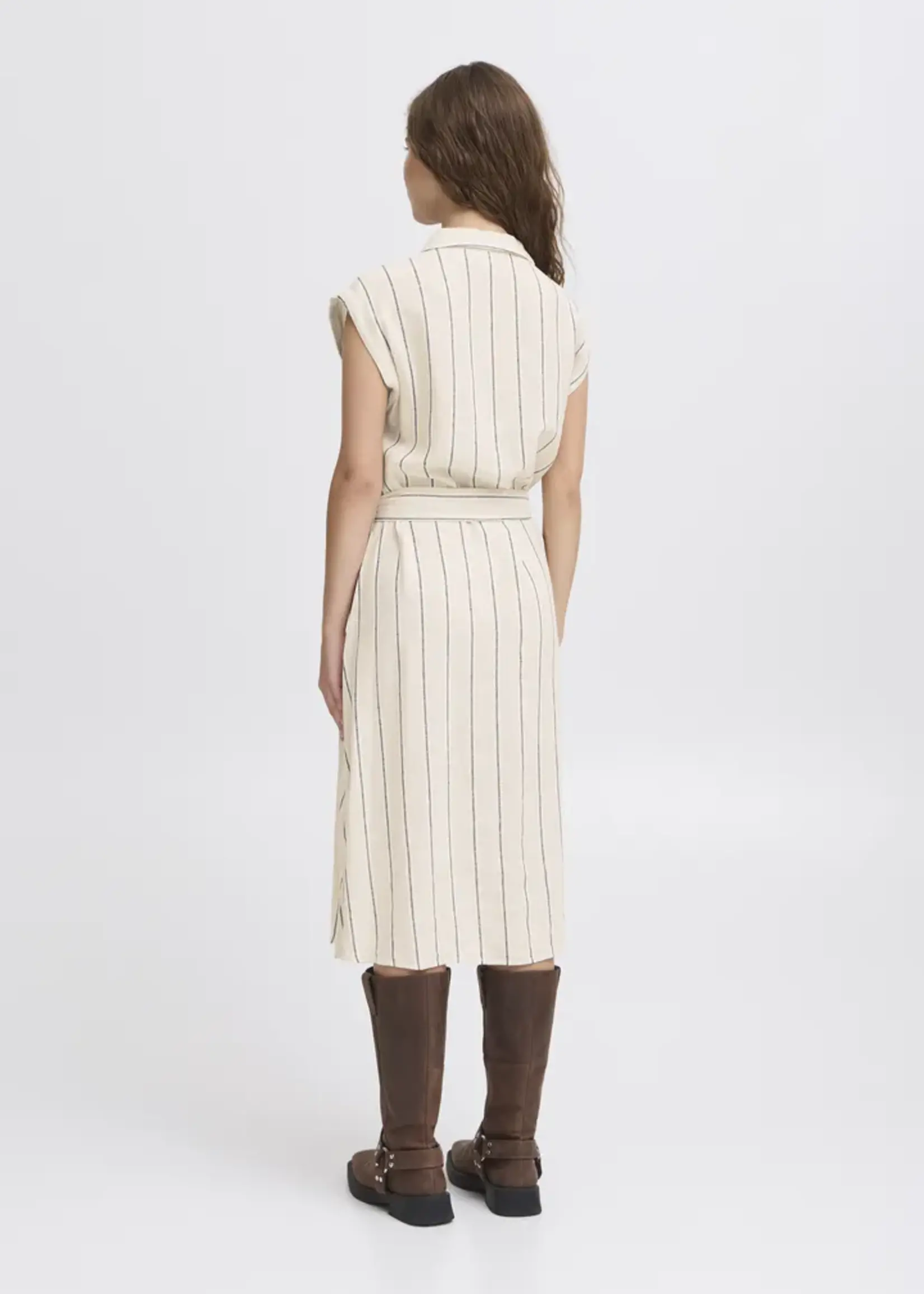 ICHI ICHI IHLinno Dress - Natural Ecru Strip