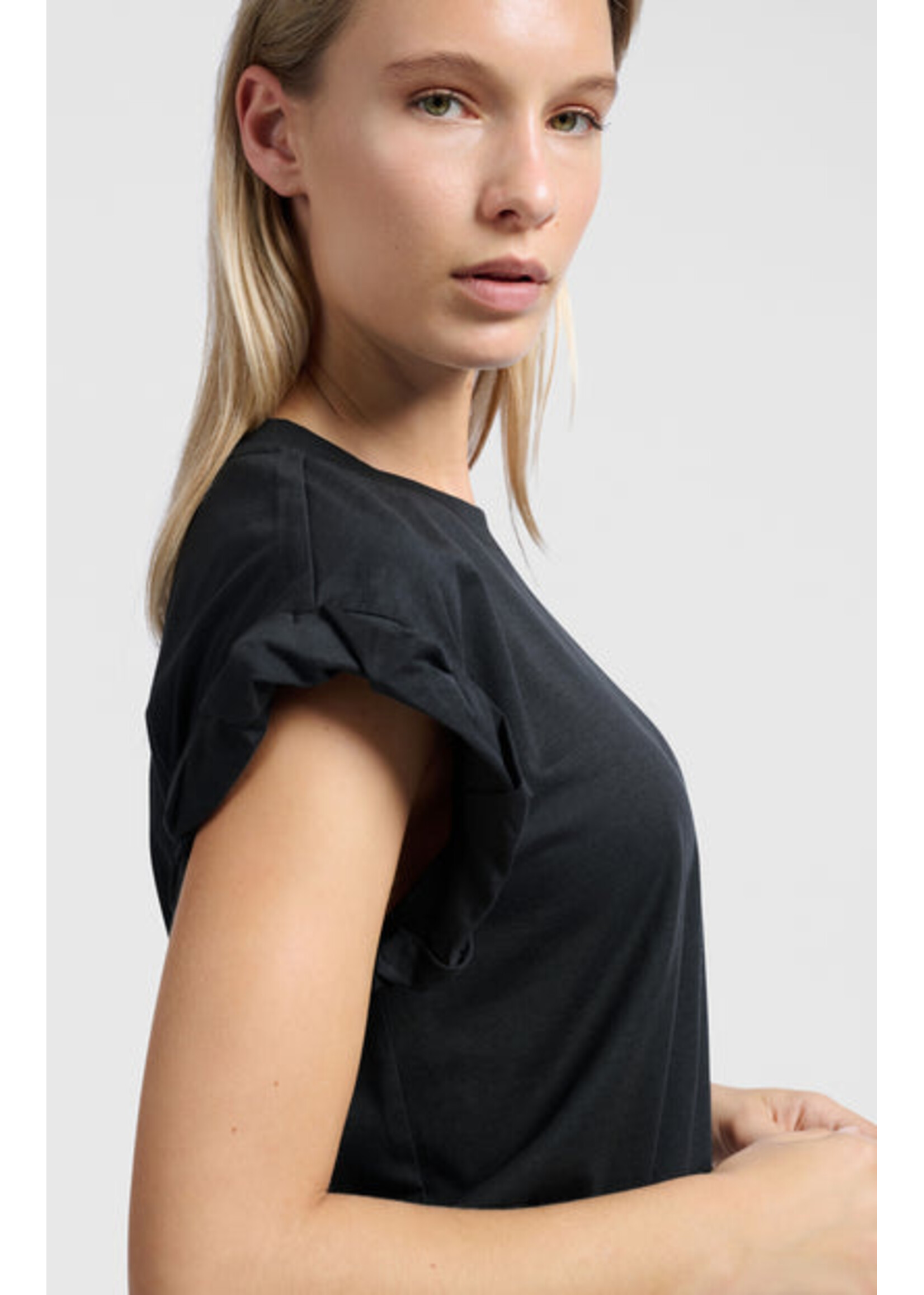 Yaya Women YAYA T-Shirt Avec Enroulement - Washed Black