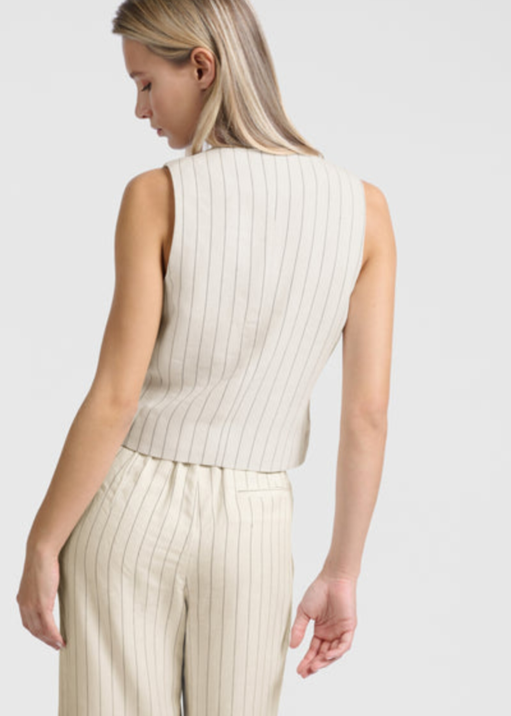 Yaya Women YAYA Gilet Tissé À Fines Rayures - Sand Linen Beige