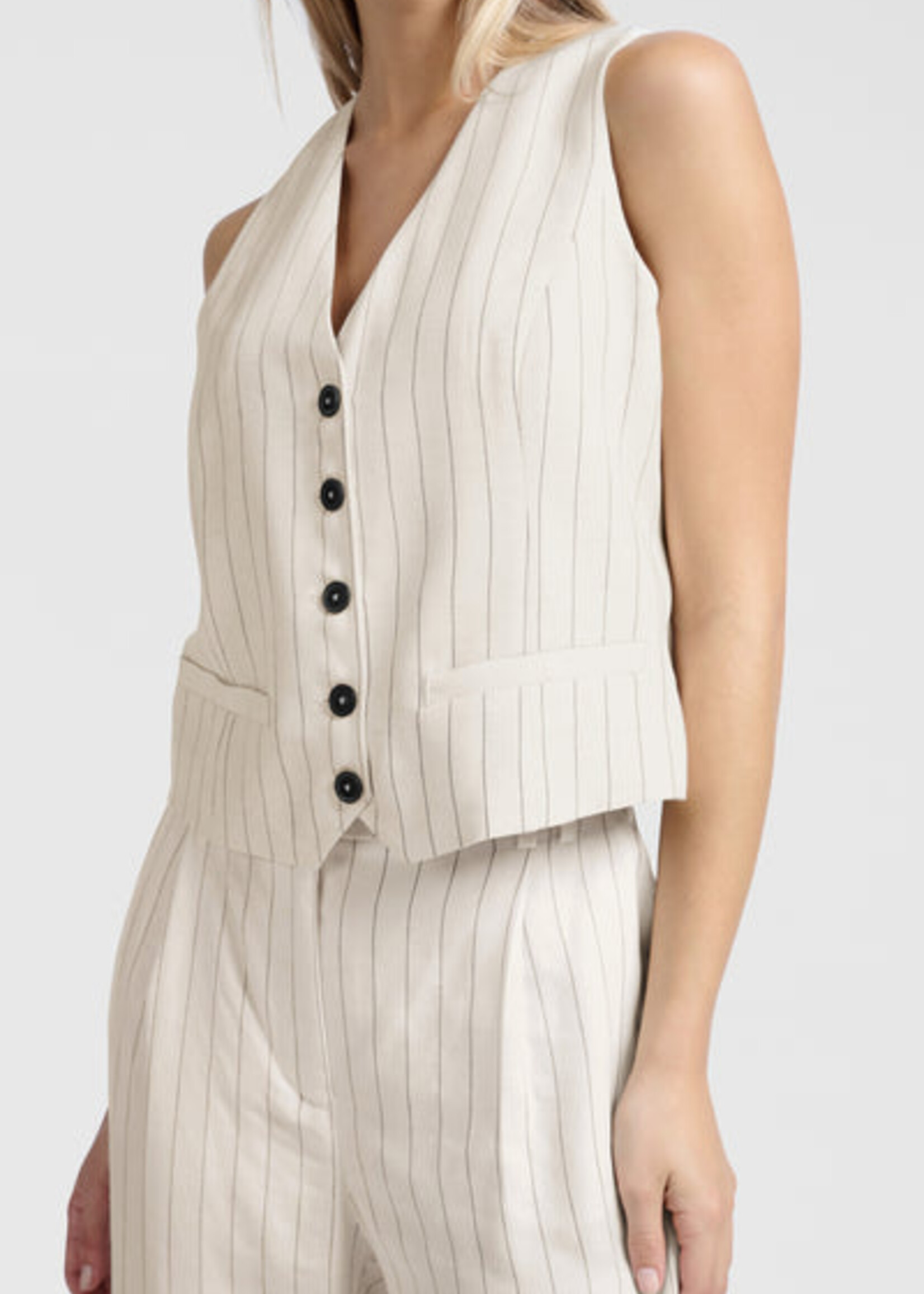 Yaya Women YAYA Gilet Tissé À Fines Rayures - Sand Linen Beige