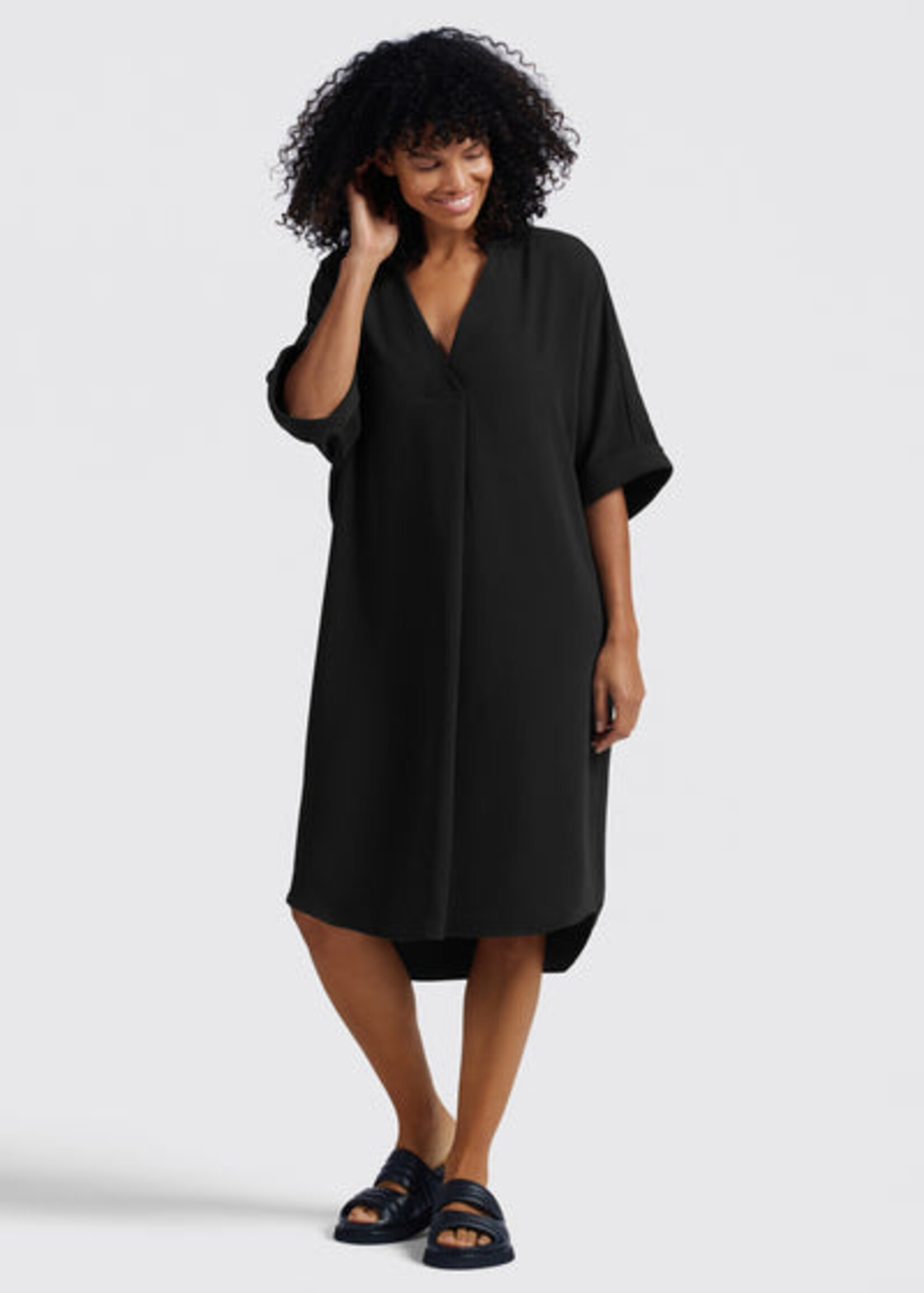 Yaya Women YAYA Folded Short Sleeve Dress - Washed Black