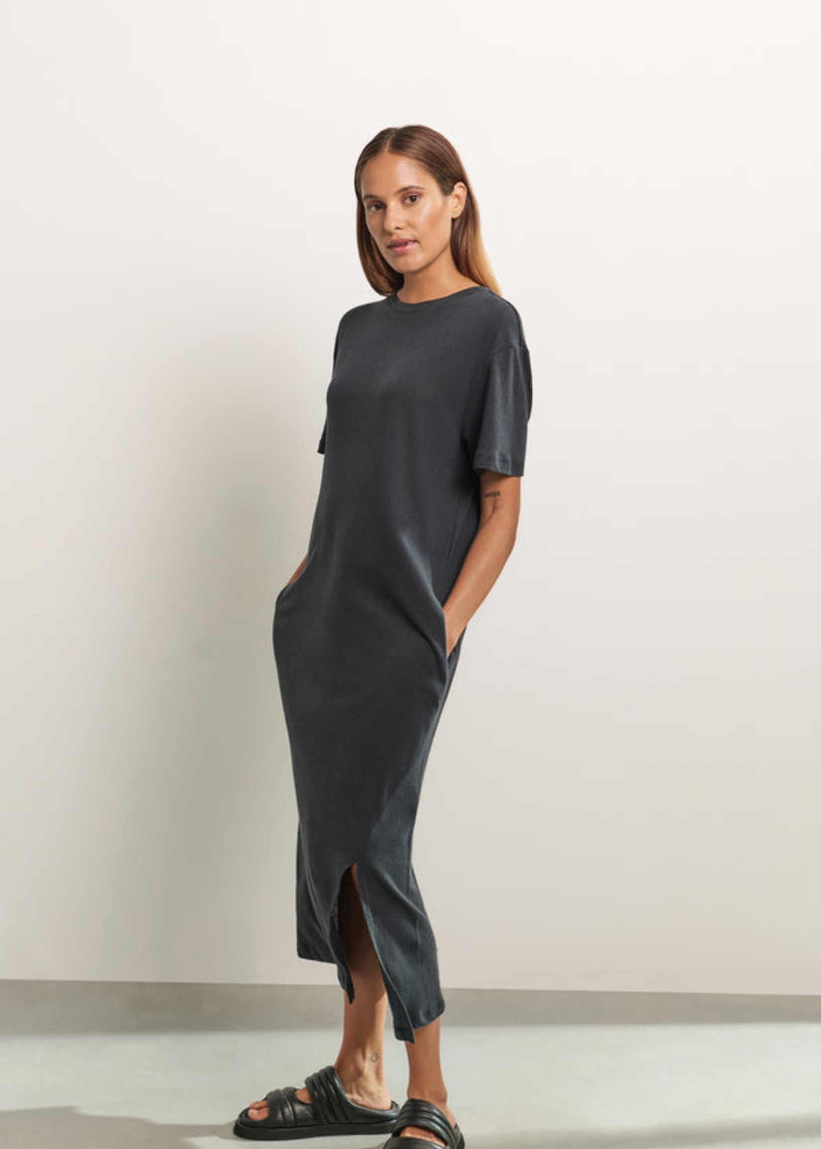 Yaya Women YAYA Robe T-Shirt En Lin Mélangé - Washed Black