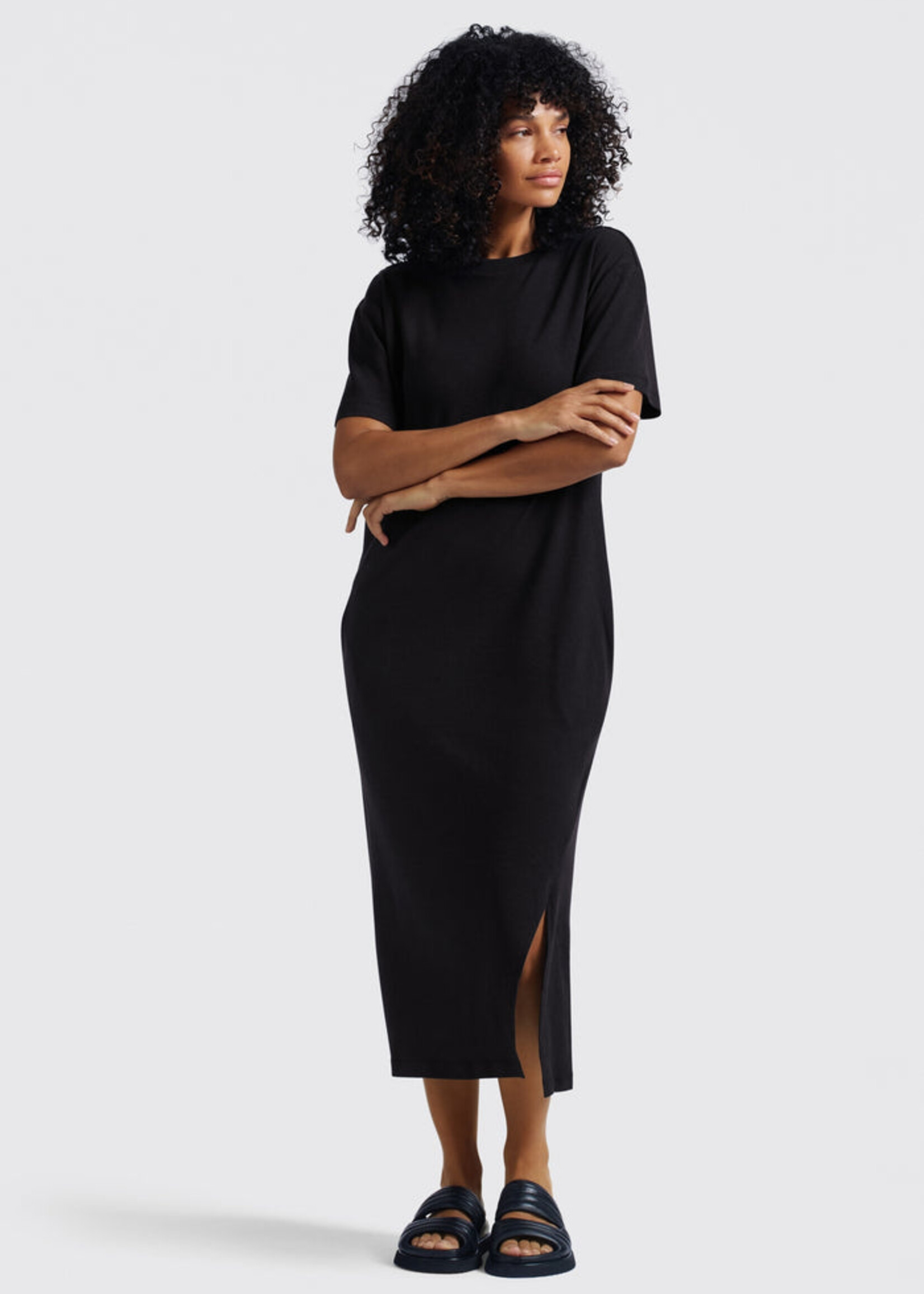 Yaya Women YAYA Robe T-Shirt En Lin Mélangé - Washed Black