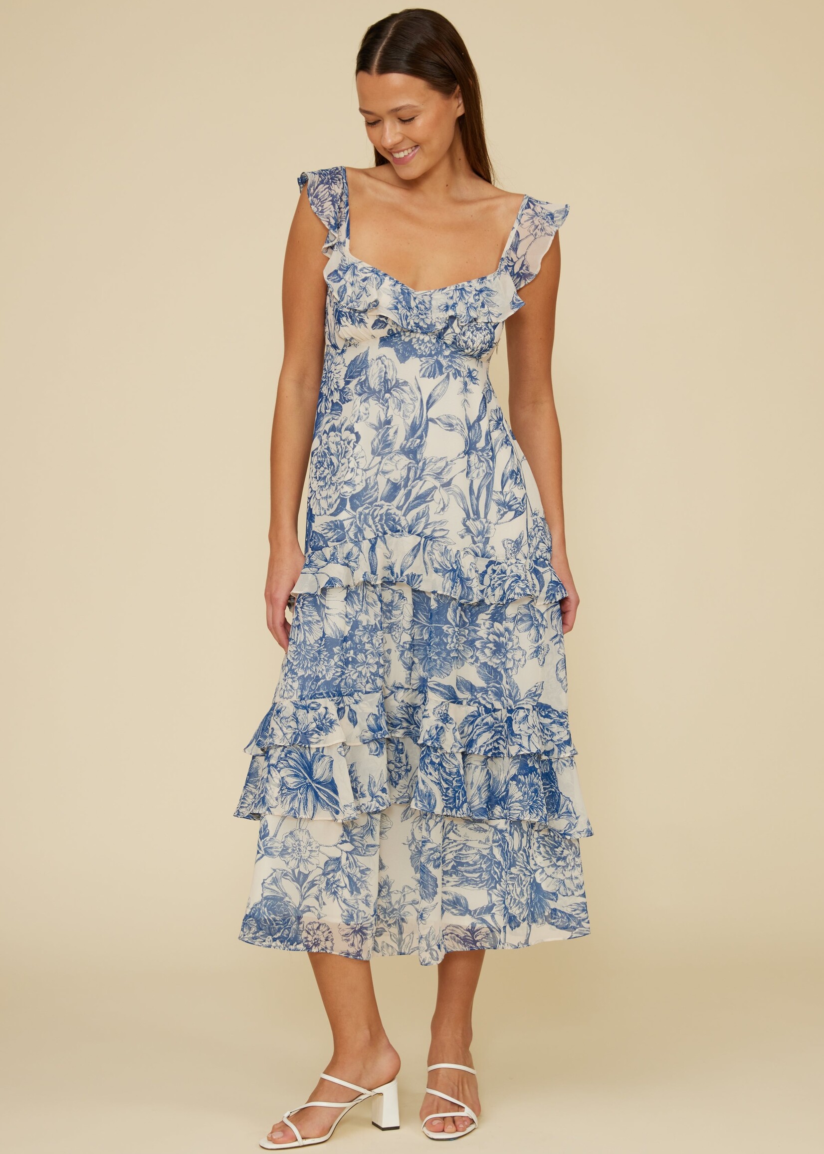Lucy Paris Lucy Paris Robe À Volants Cassandra - Blue Floral