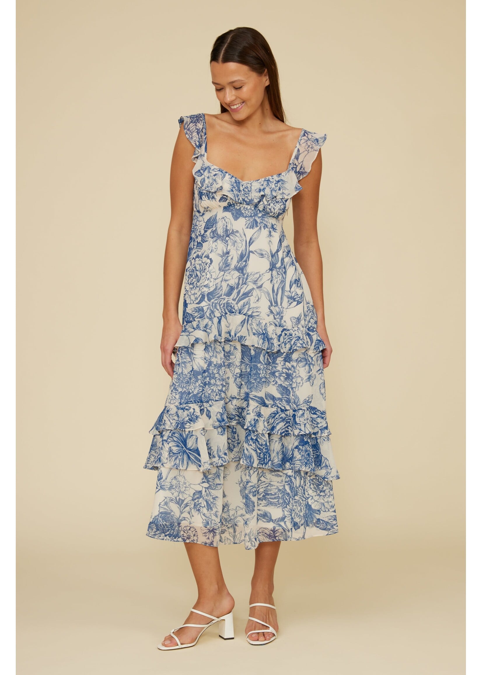Lucy Paris Lucy Paris Cassandra Tiered Dress - Blue Floral