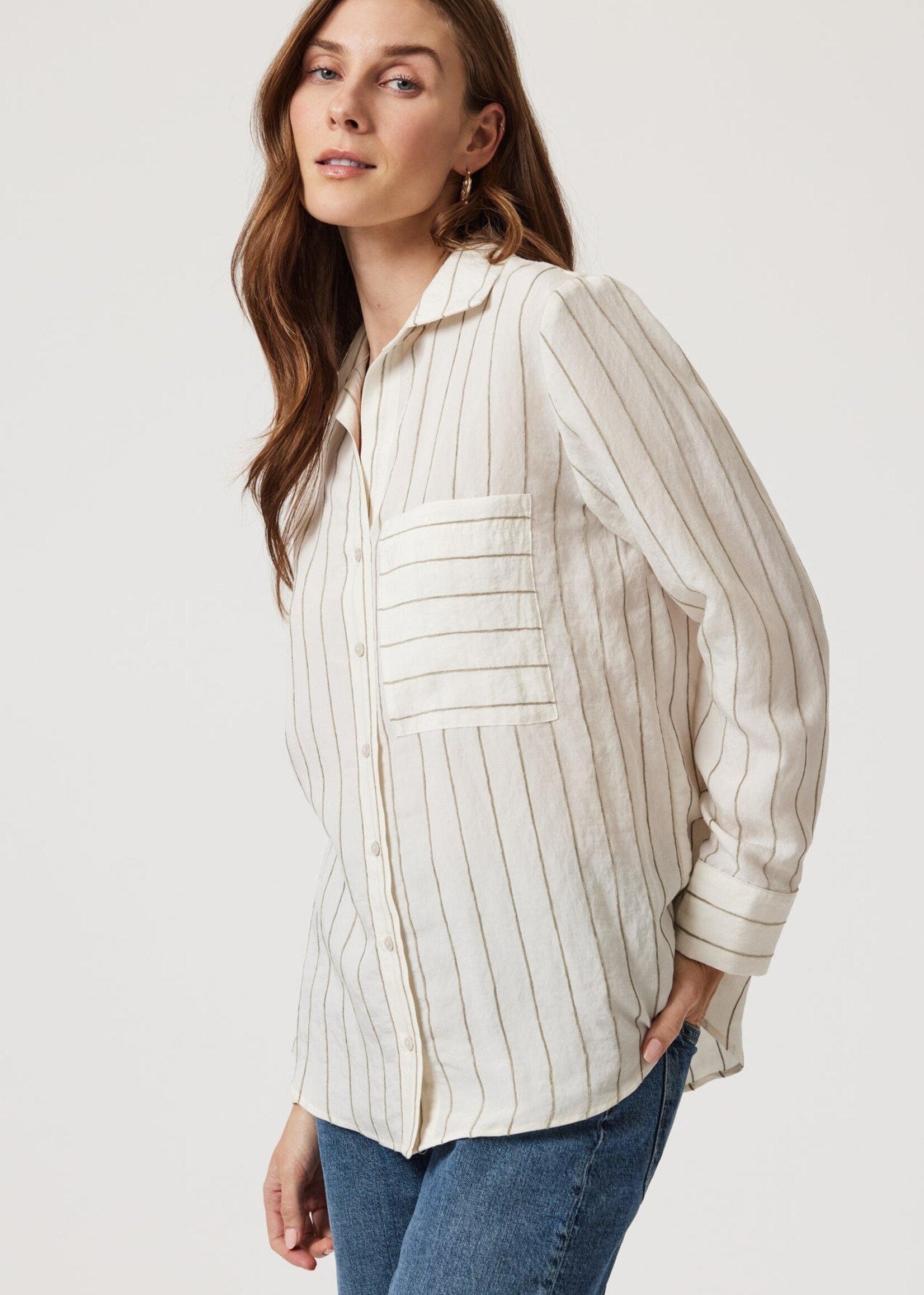 Mavi MAVI Chemise À Manches Longues Avec Poche - Khaki Stripe