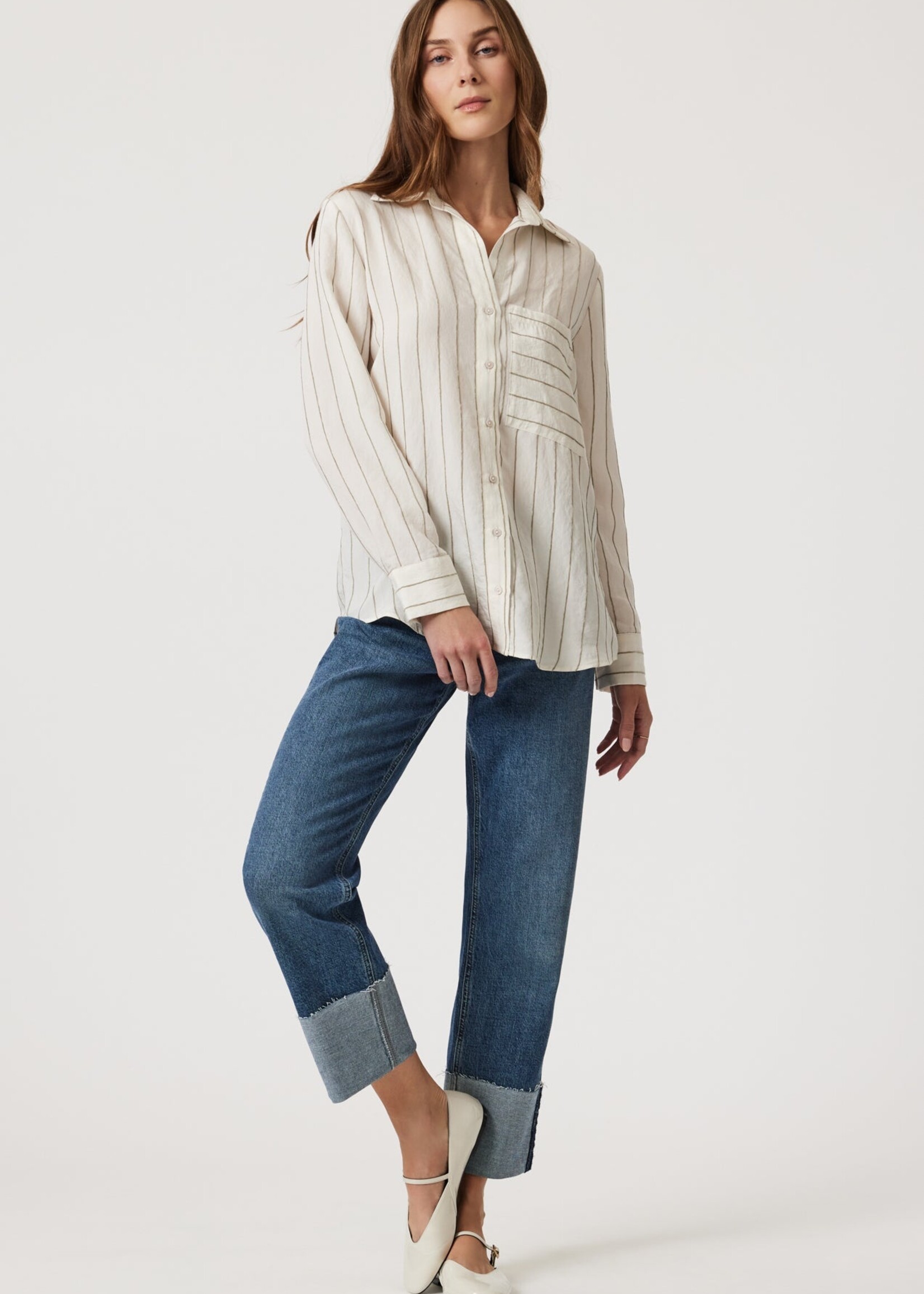 Mavi MAVI Chemise À Manches Longues Avec Poche - Khaki Stripe